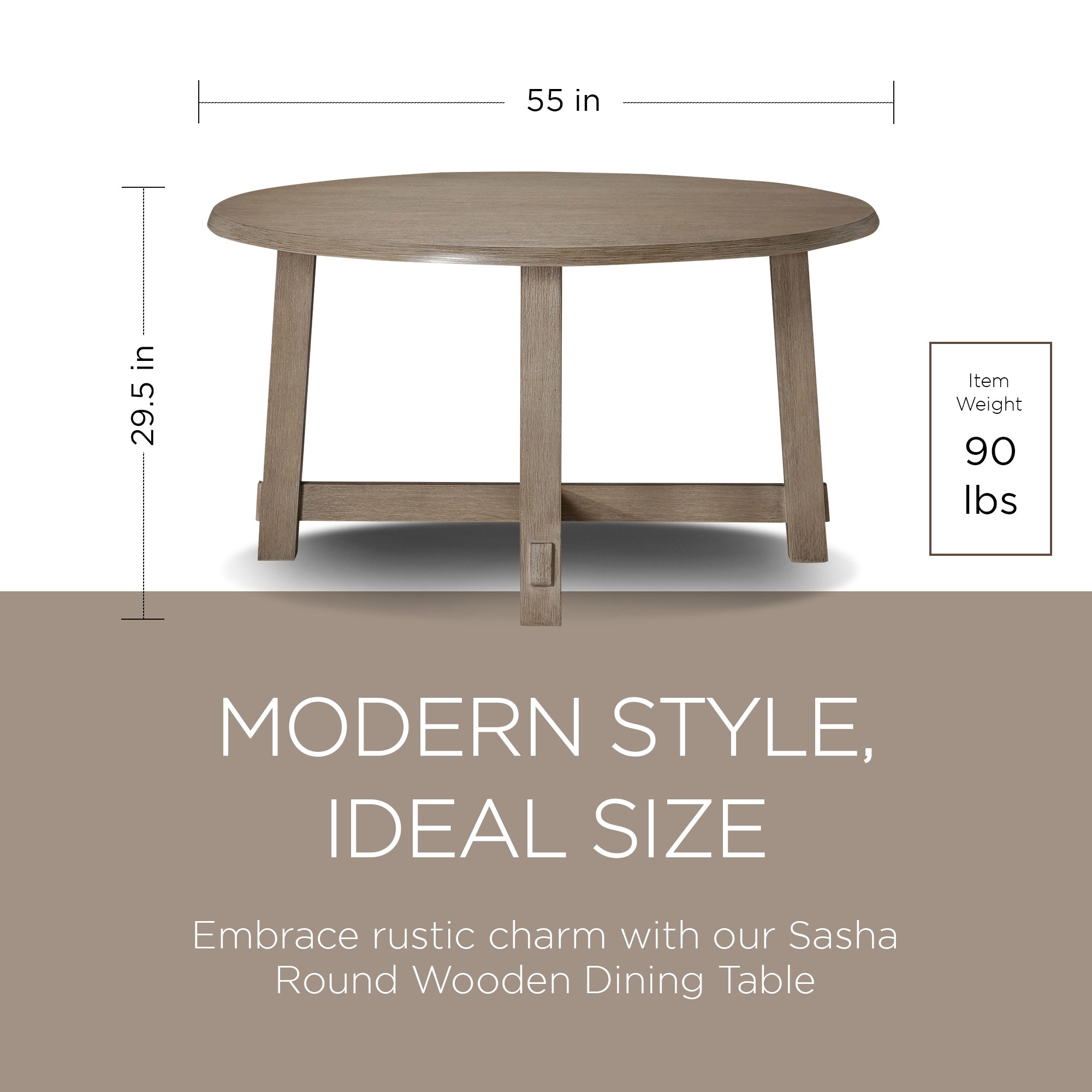 Maven Lane Sasha Round Wooden Dining Table in Weathered Grey Finish - VMInnovations
