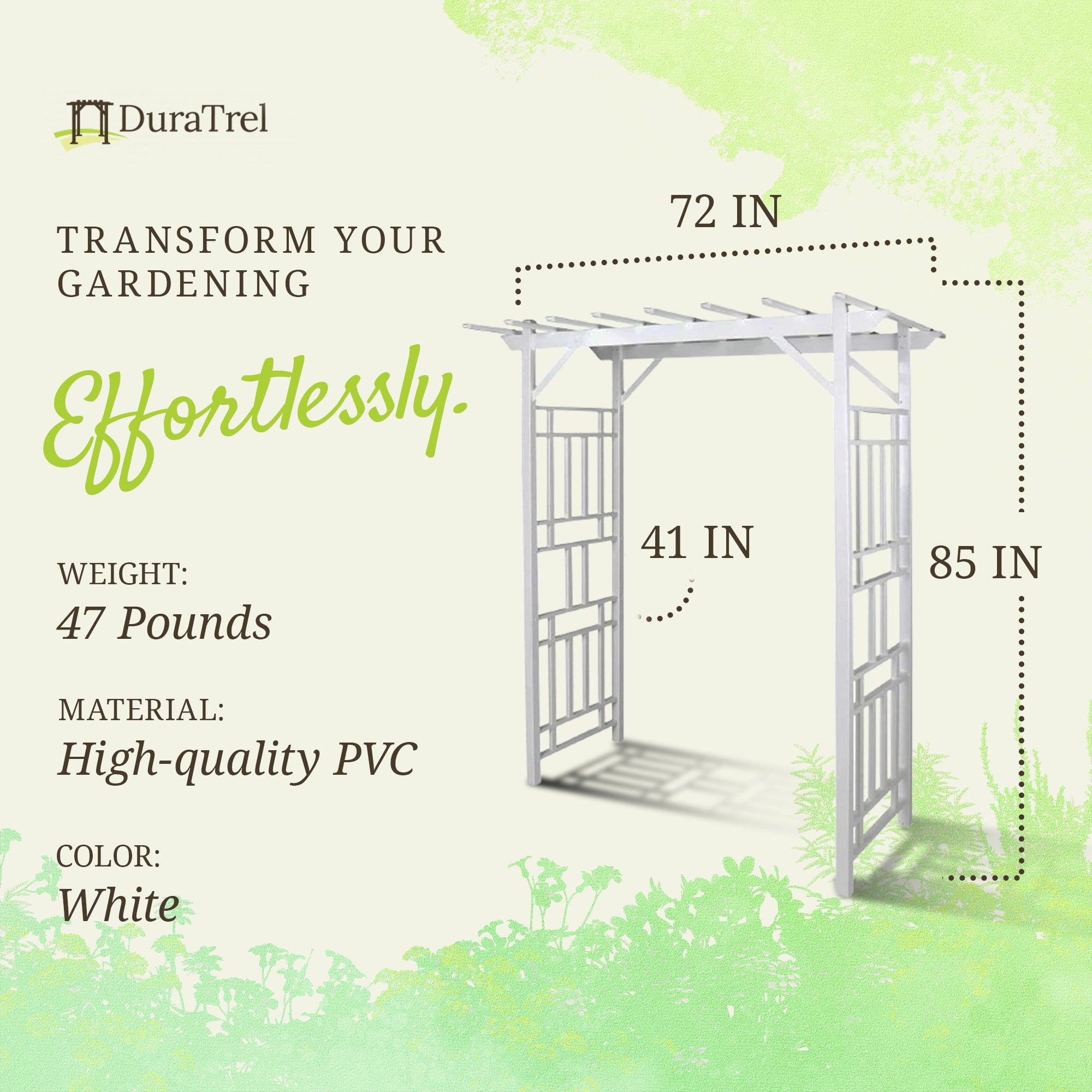 Dura-Trel Wellington Arbor 72" x 85" Outdoor Garden Arch Lattice Trellis, White - VMInnovations