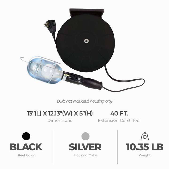 Master Electrician 75W Trouble Light w/ 40 Ft Extension Cord Reel, Housing Only - VMInnovations