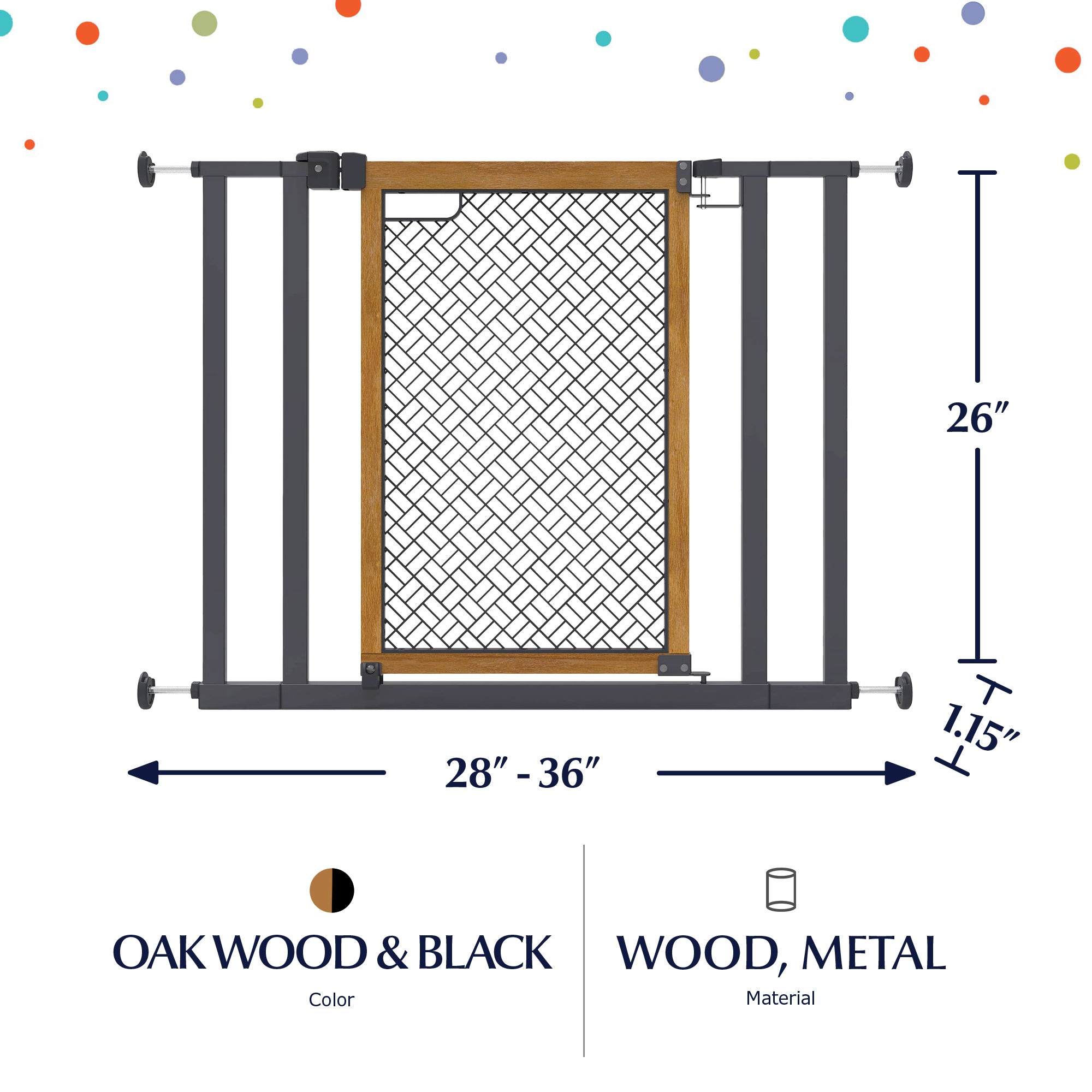 Summer 26" Extra Tall Doorway 36S Series Pet and Baby Gate, Oak Wood (Open Box) - VMInnovations