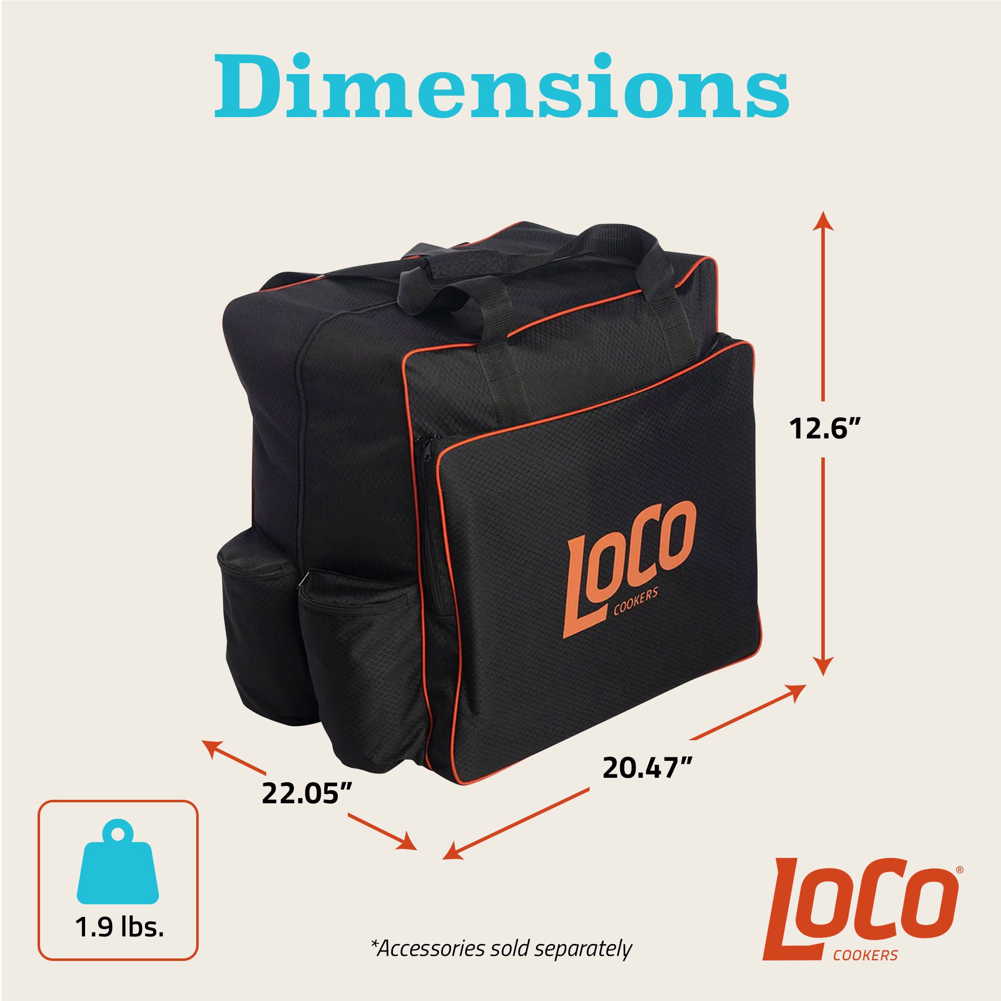 Loco Cookers 16" Tabletop Grill Cover w/3 Zippered Side Pockets (Open Box) - VMInnovations