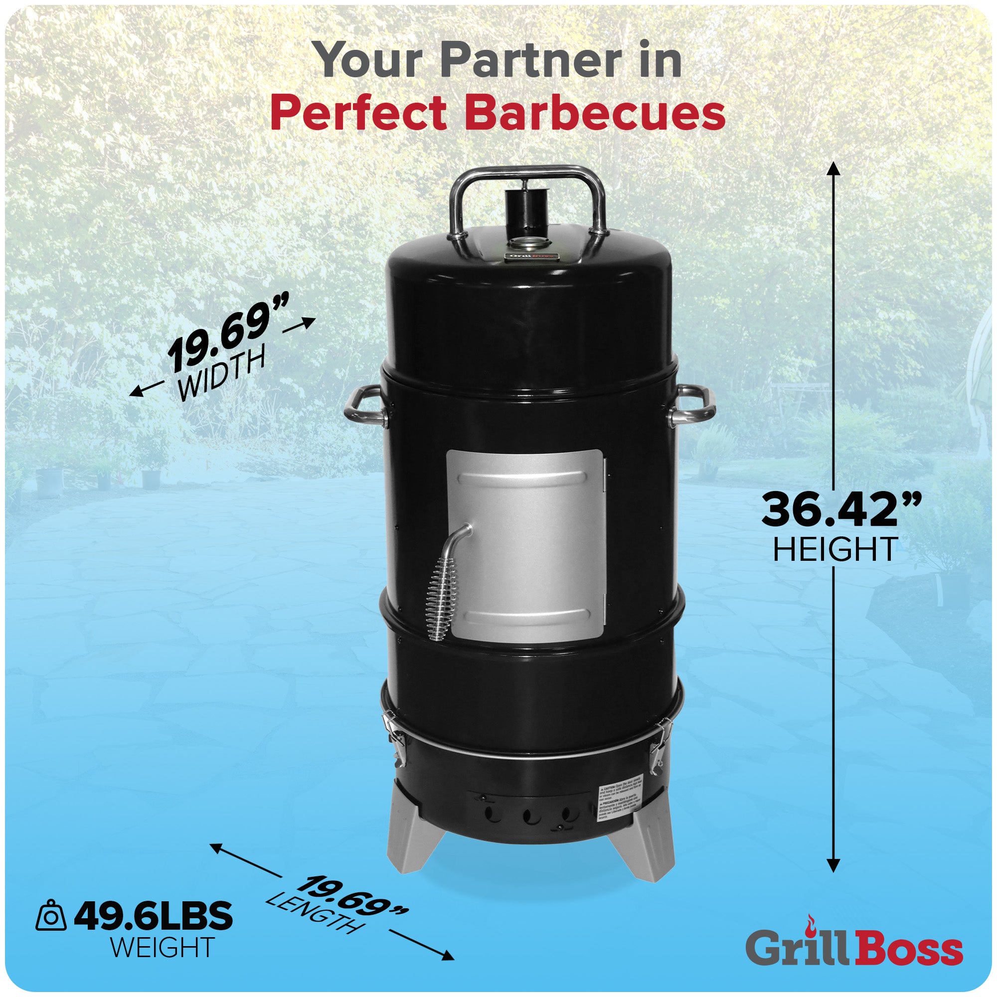 Grill Boss Vertical Charcoal Smoker, 4 Tier, 564 Sq In, Black (Open Box) - VMInnovations
