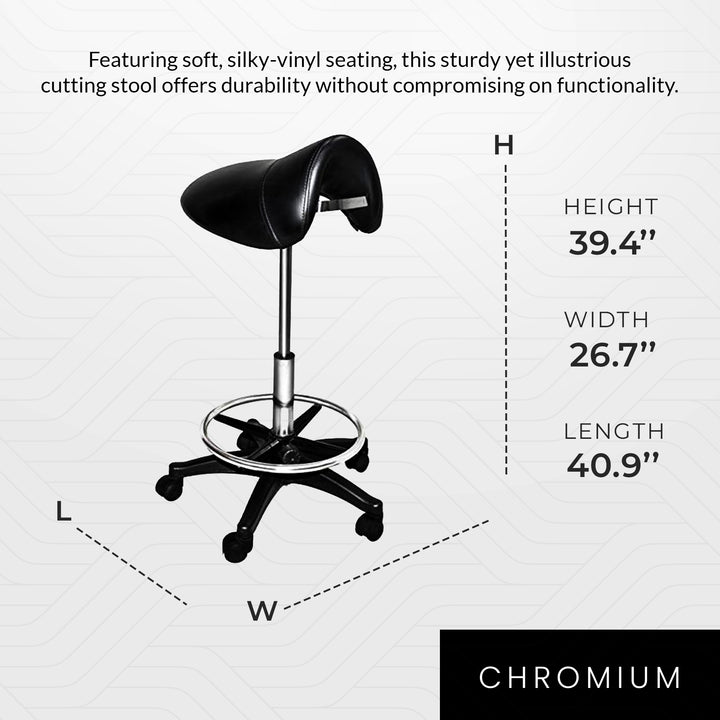 Chromium Professional Rotating Saddle Cutting Stool with  Foam Cushions, Black - VMInnovations