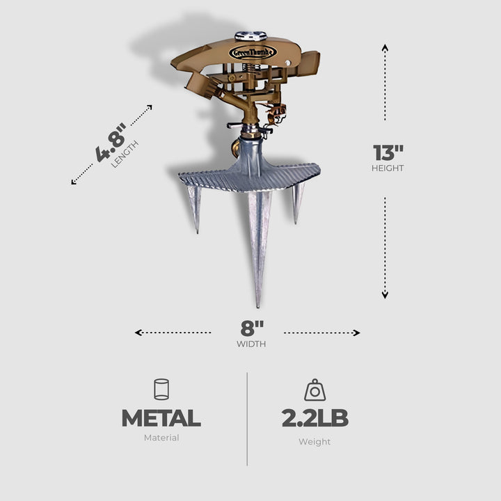 Green Thumb 8,500 Square Feet 106 Ft Diameter Coverage Solid Metal Sprinkler - VMInnovations