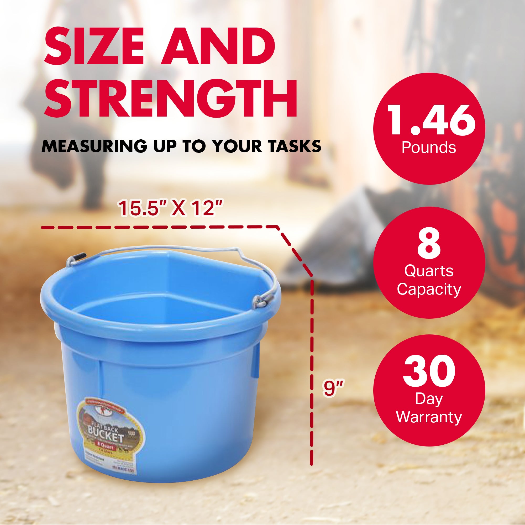 Little Giant Heavy Duty 8 Quart Flat Back Plastic Bucket w/ Metal Handle, Berry - VMInnovations
