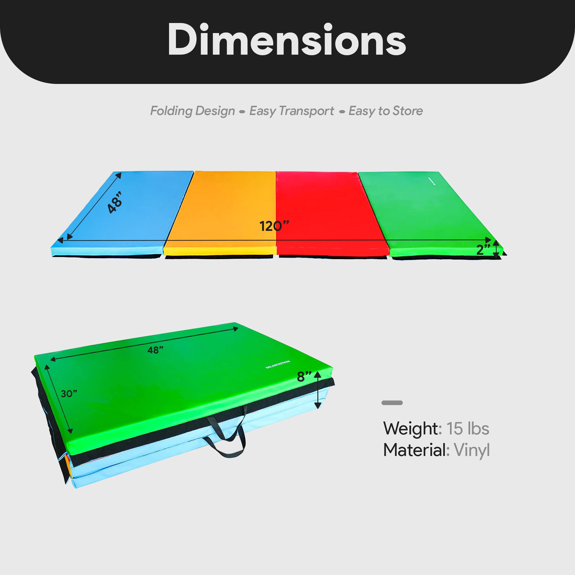 BalanceFrom Fitness 120 x 48" All Purpose Gymnastics Mat, Multi (Open Box) - VMInnovations