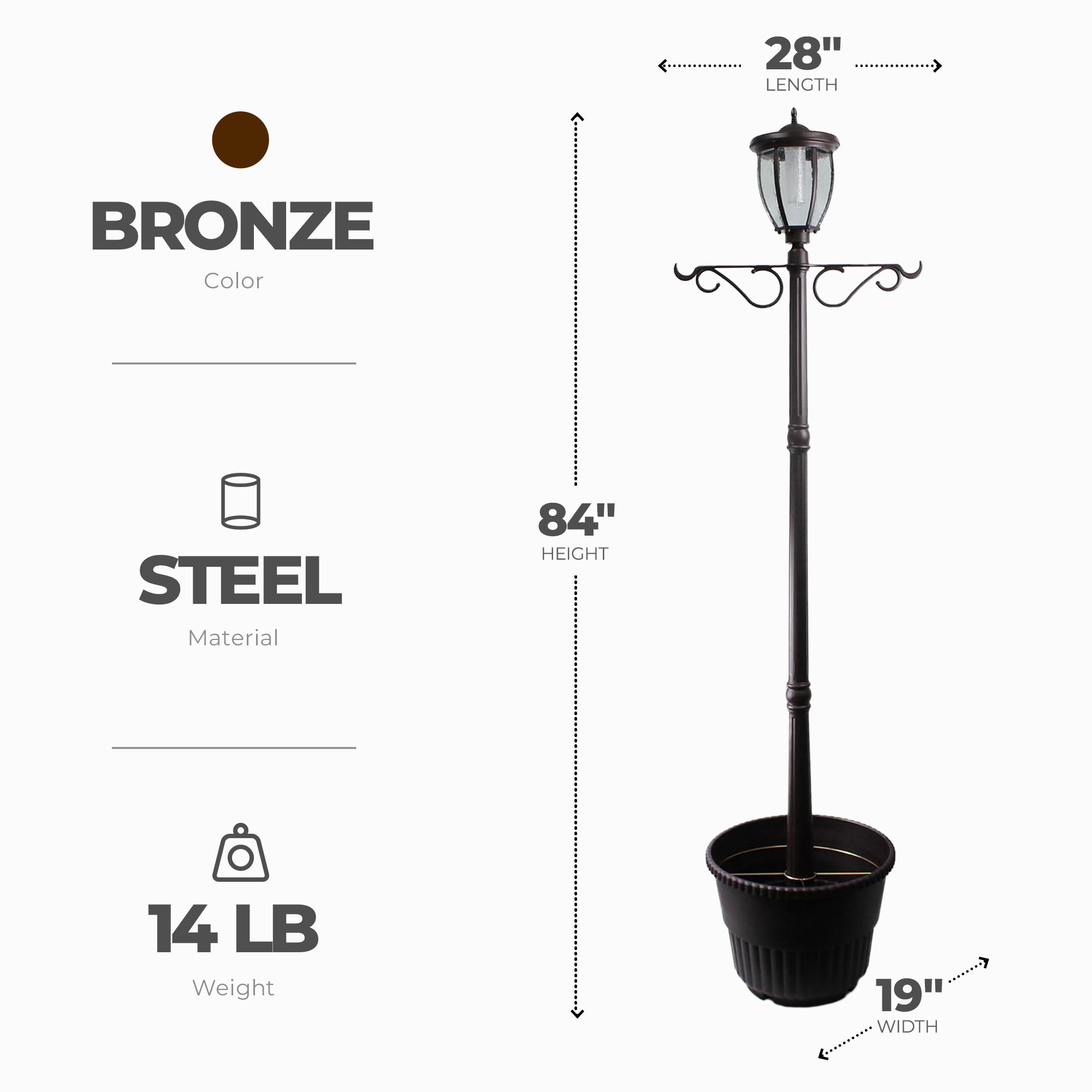 Sun-Ray Kenwick 7 Foot Single Head Solar Lamp Post & Planter, 1 Light, Bronze - VMInnovations