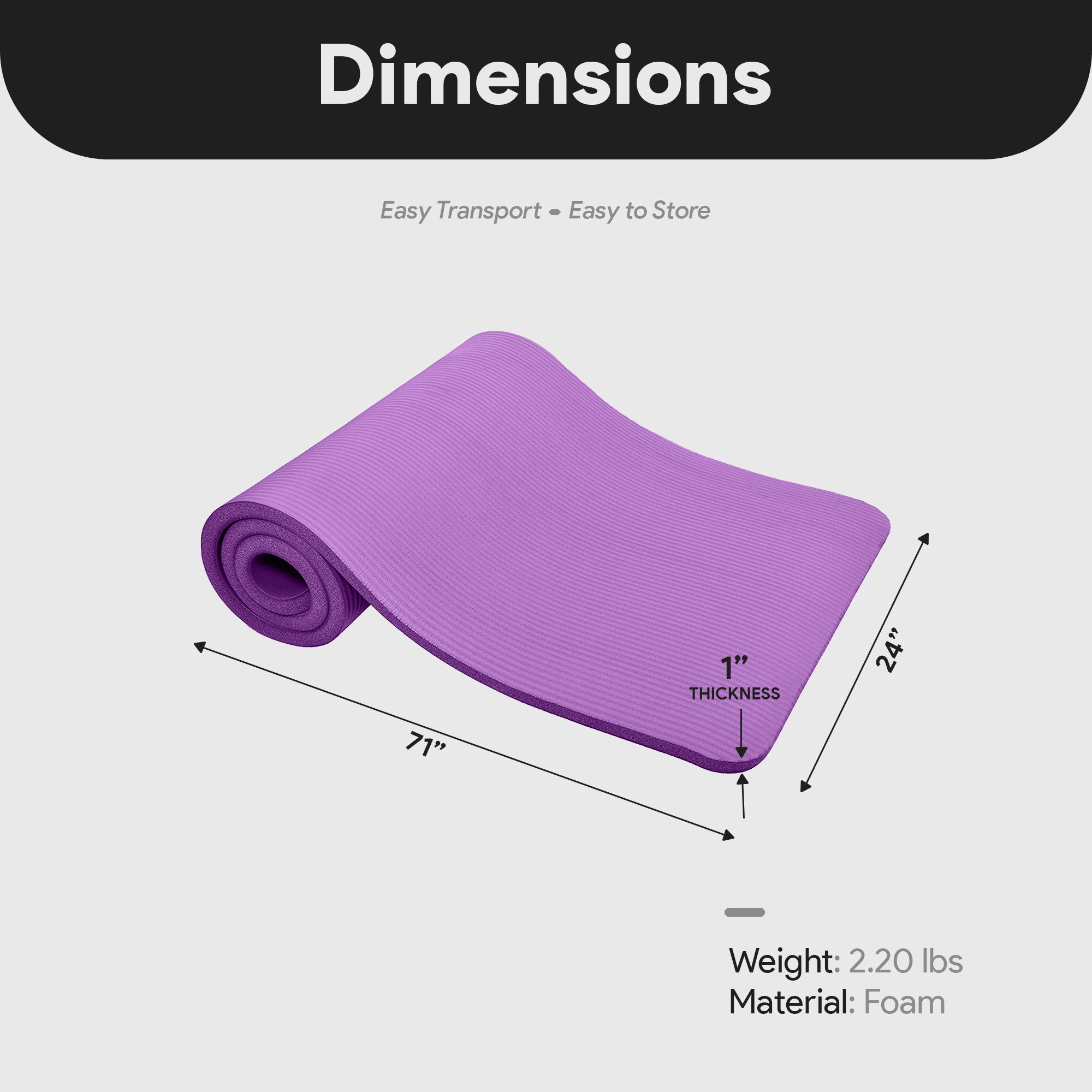 BalanceFrom Fitness GoCloud 1" Extra Thick Exercise Mat w/Strap, Purple (Used) - VMInnovations
