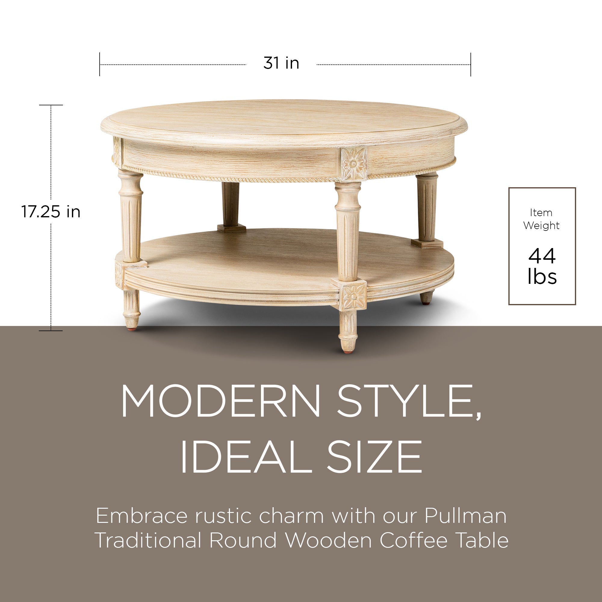 Maven Lane Traditional Wooden Coffee Table, Antiqued White Finish (Open Box) - VMInnovations
