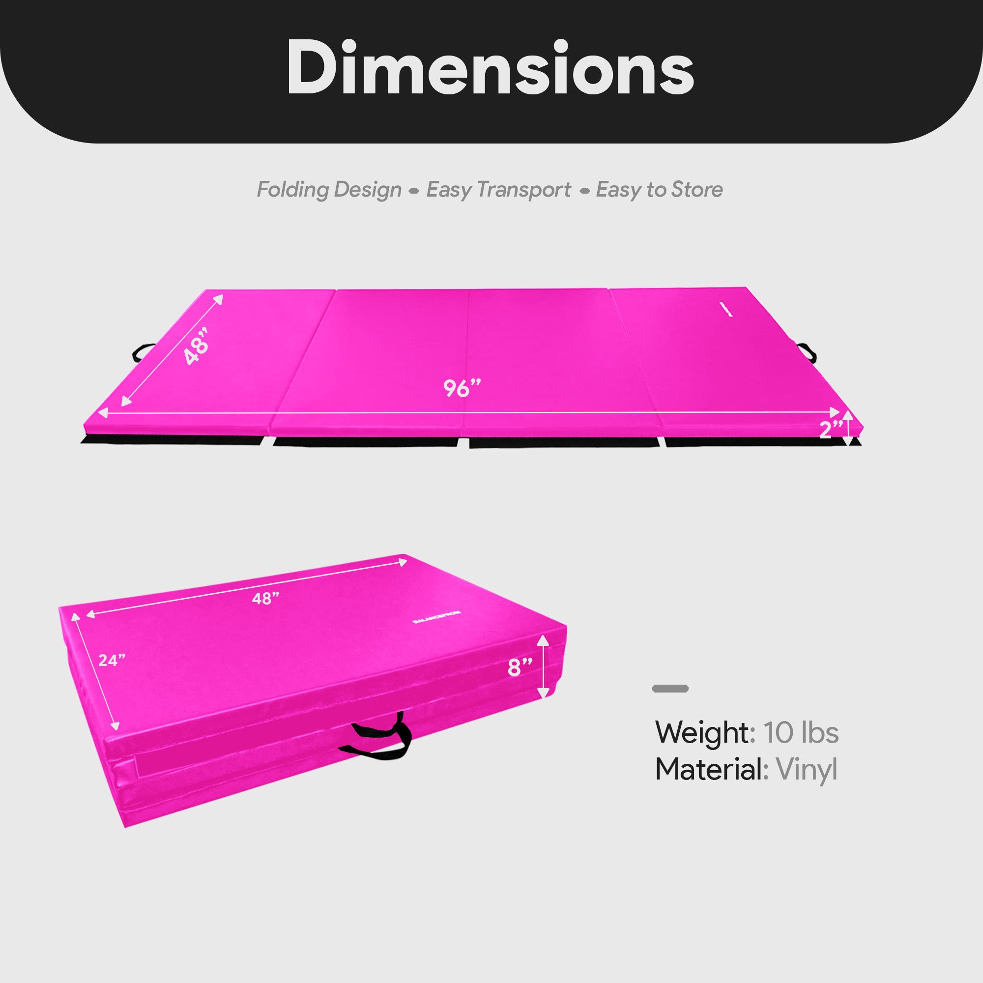 BalanceFrom 4' x 8' x 2" All Purpose Fitness Gymnastics Gym Mat, Pink (Used) - VMInnovations
