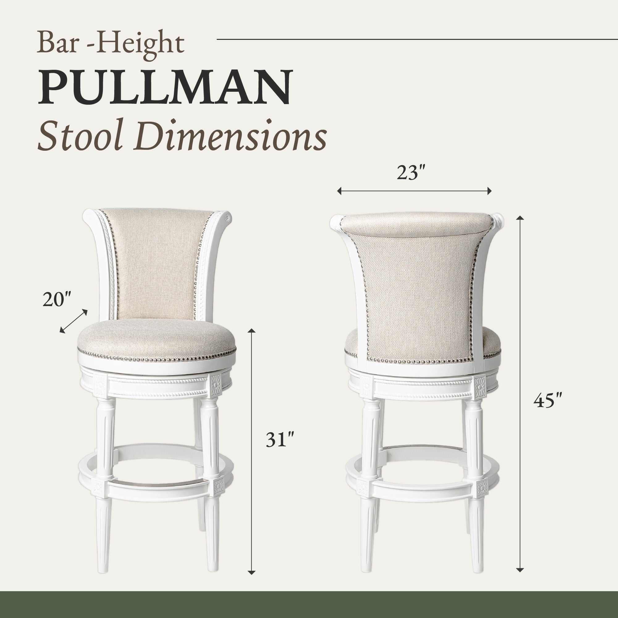 Carved 30" H Seat Swivel Bar Stool w/ Nailhead Trim (Used) - VMInnovations