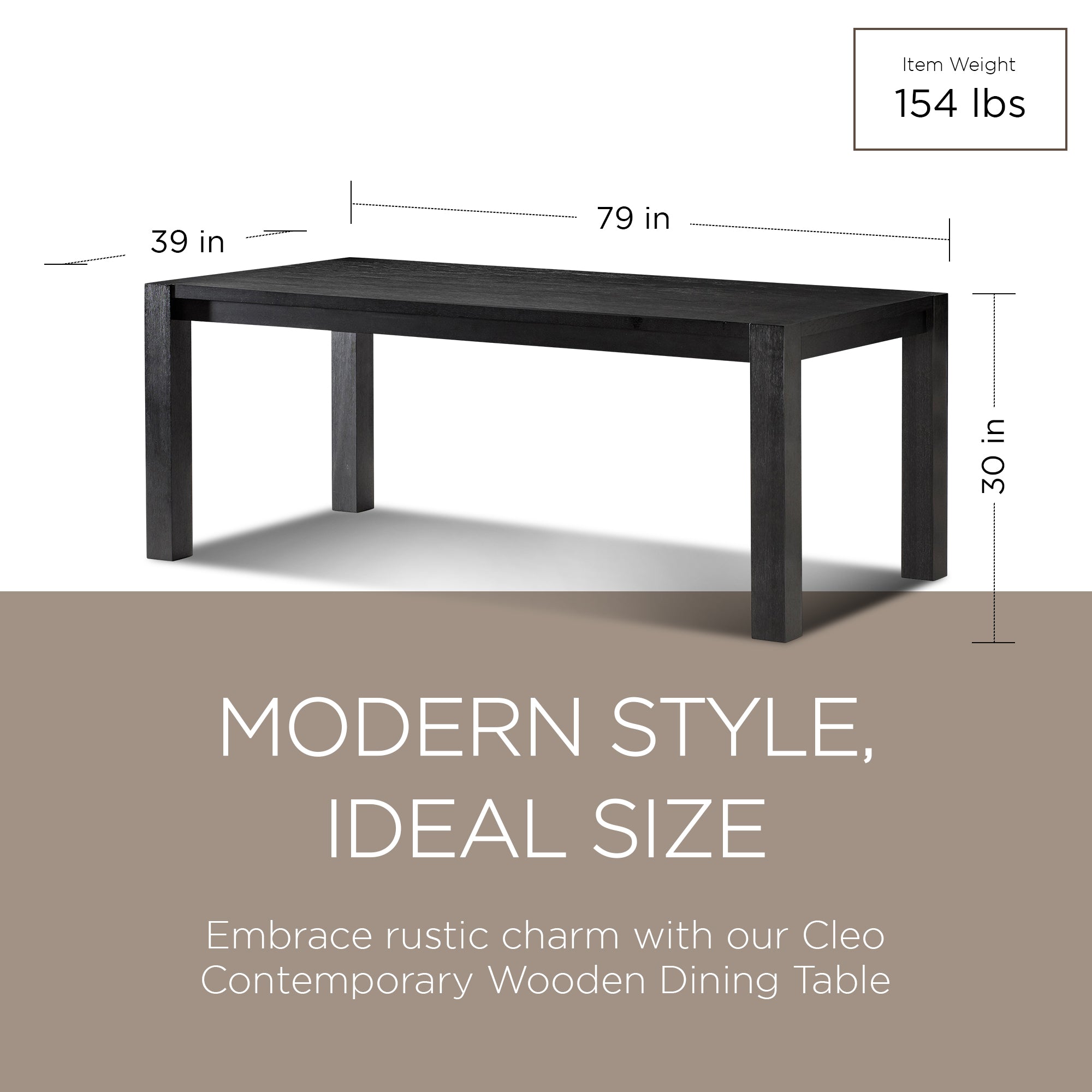 Maven Lane Cleo Contemporary Wooden Dining Table in Refined Black Finish (Used)