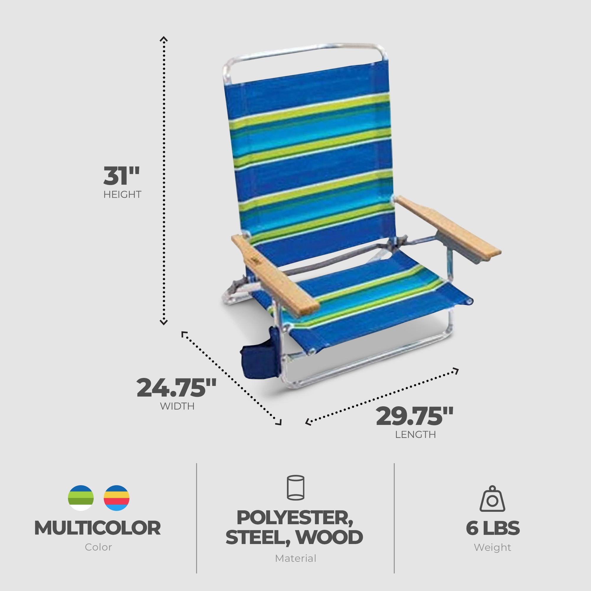 RIO Brands 5 Position Polyester Folding Beach Lounge Chair, Multicolor (4 Pack) - VMInnovations