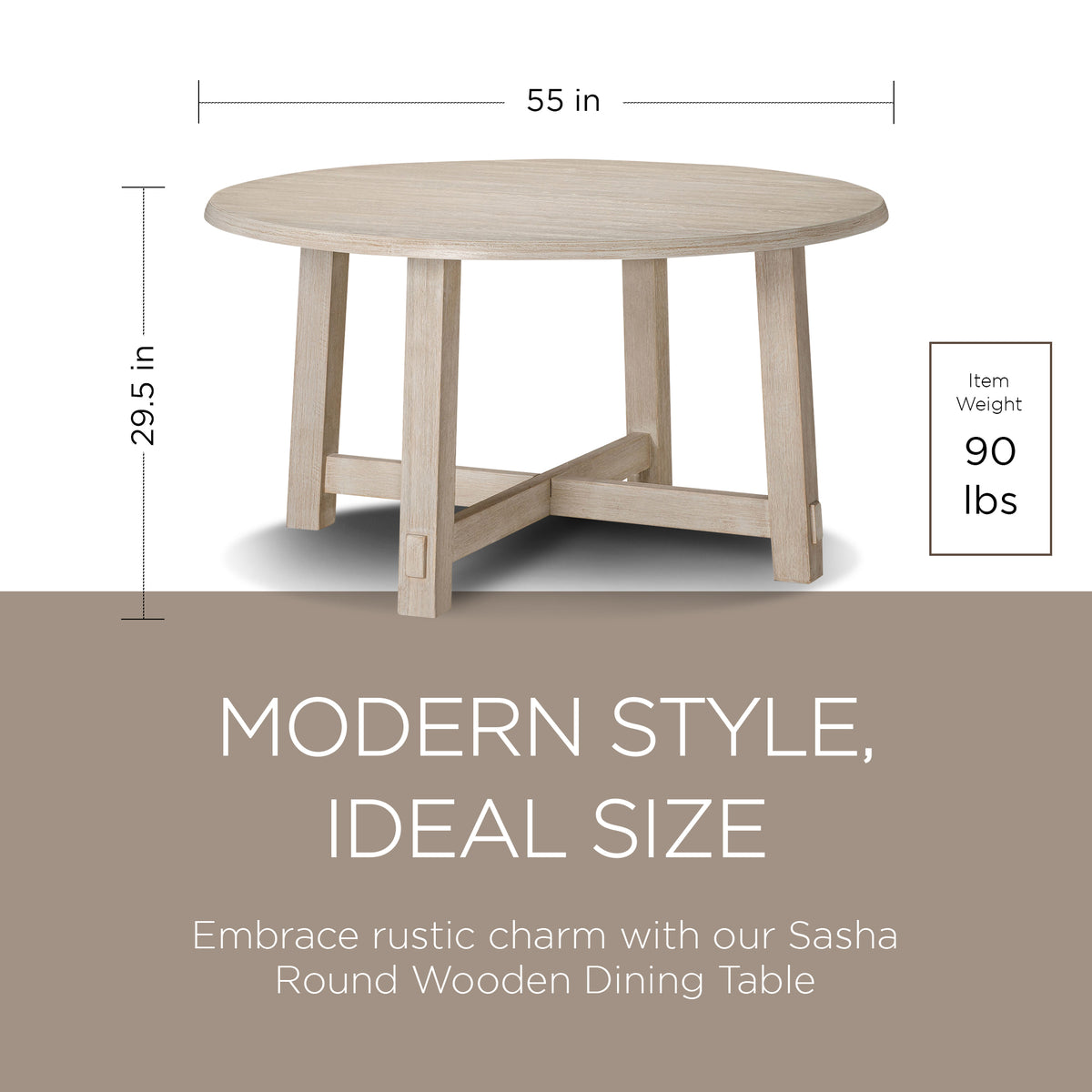 Maven Lane Sasha Round Wooden Dining Table in Weathered White Finish (Used) - VMInnovations