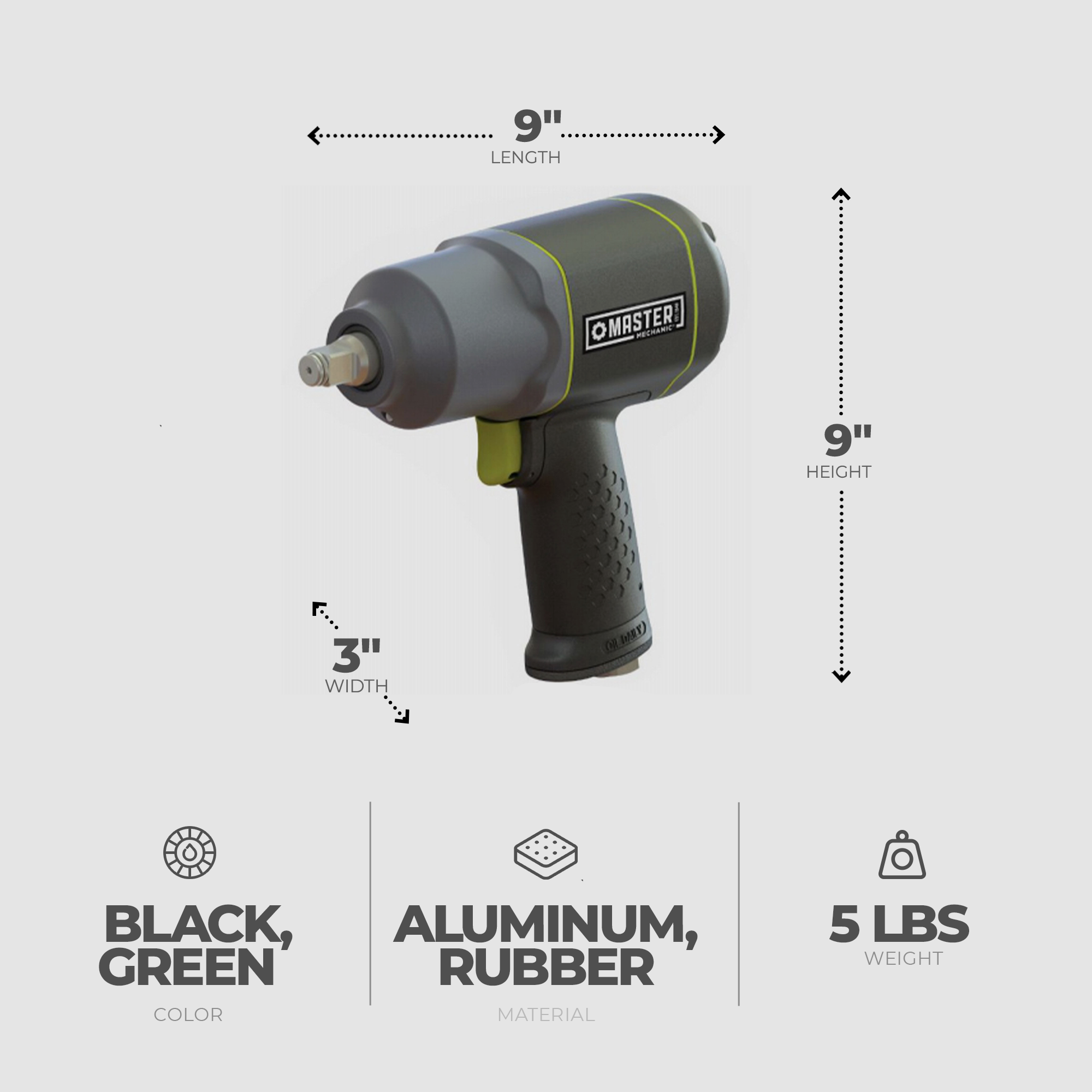 Master Mechanic 4.6 CFM 90 PSI 1/2" Pneumatic Composite Air Impact Wrench w/Grip - VMInnovations