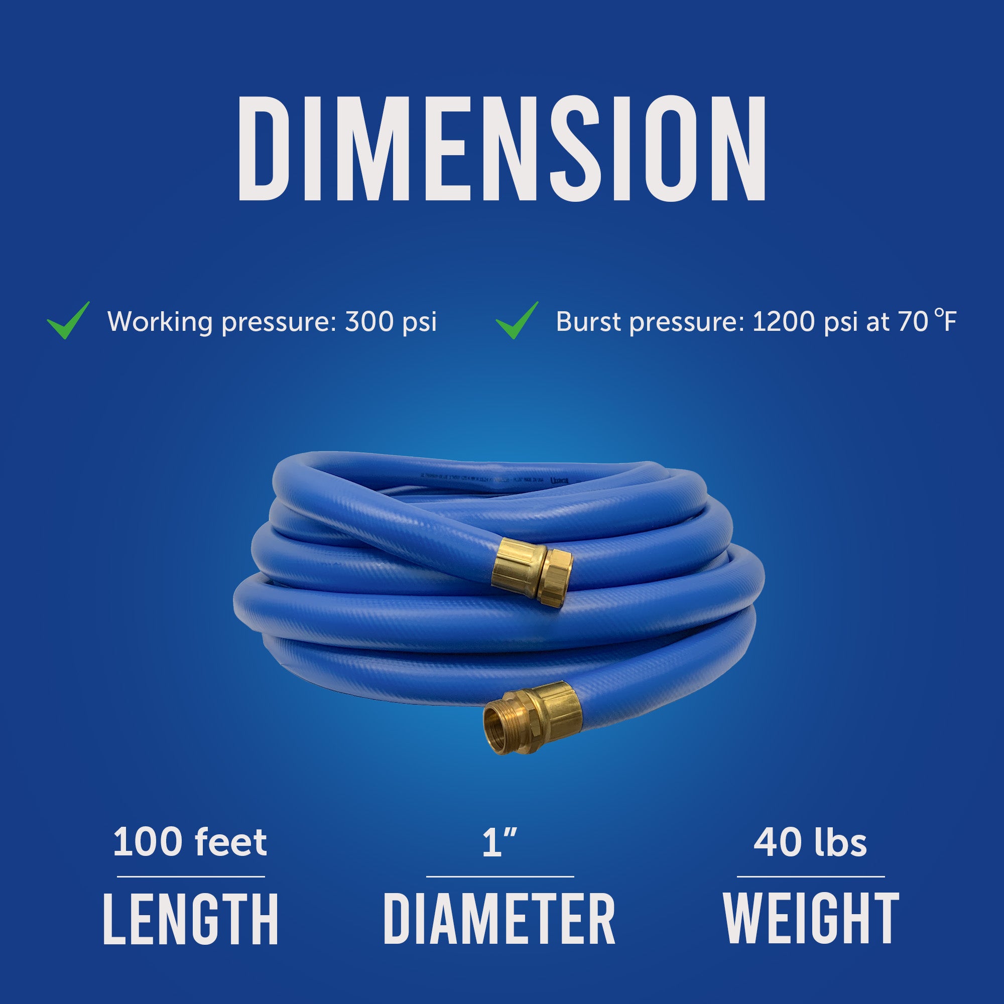 Underhill Blue Premium 1 Inch x 100 Foot Heavy Duty Garden Water Hose (Open Box) - VMInnovations