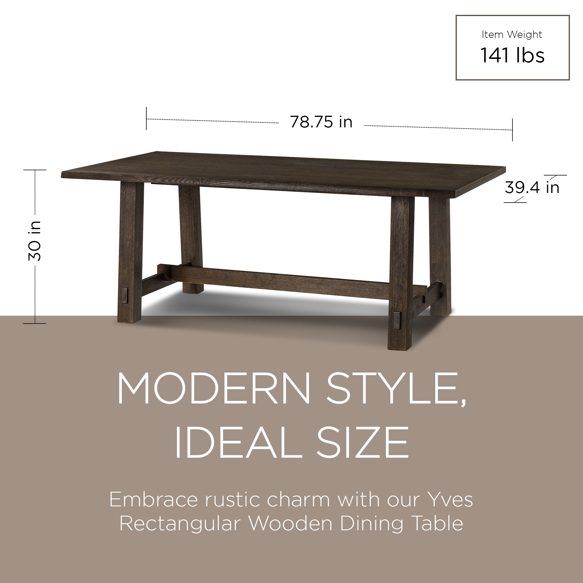 Maven Lane Yves Rectangular Wooden Dining Table in Weathered Brown Finish (Used) - VMInnovations