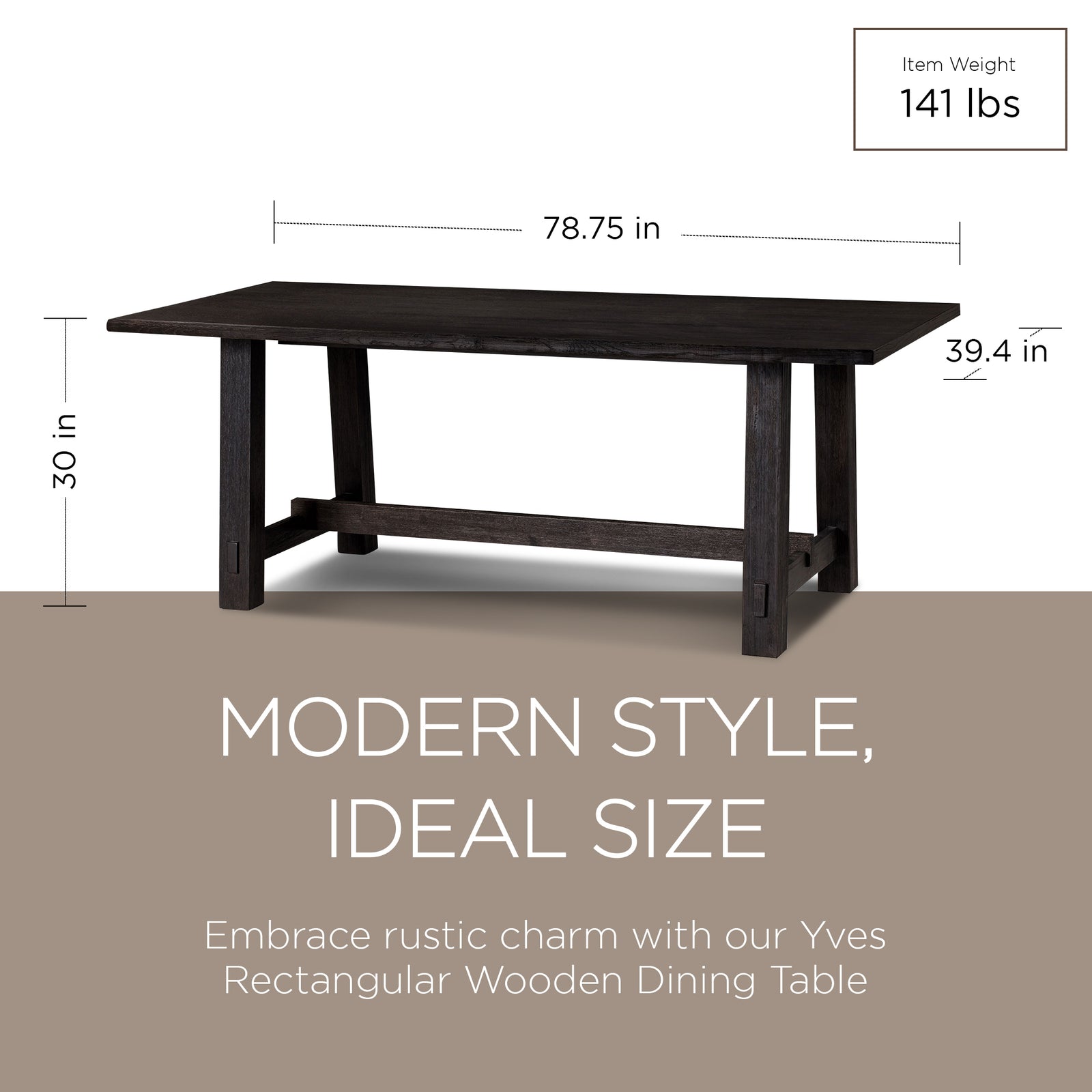 Maven Lane Yves Rectangular Wooden Dining Table in Weathered Black Finish - VMInnovations