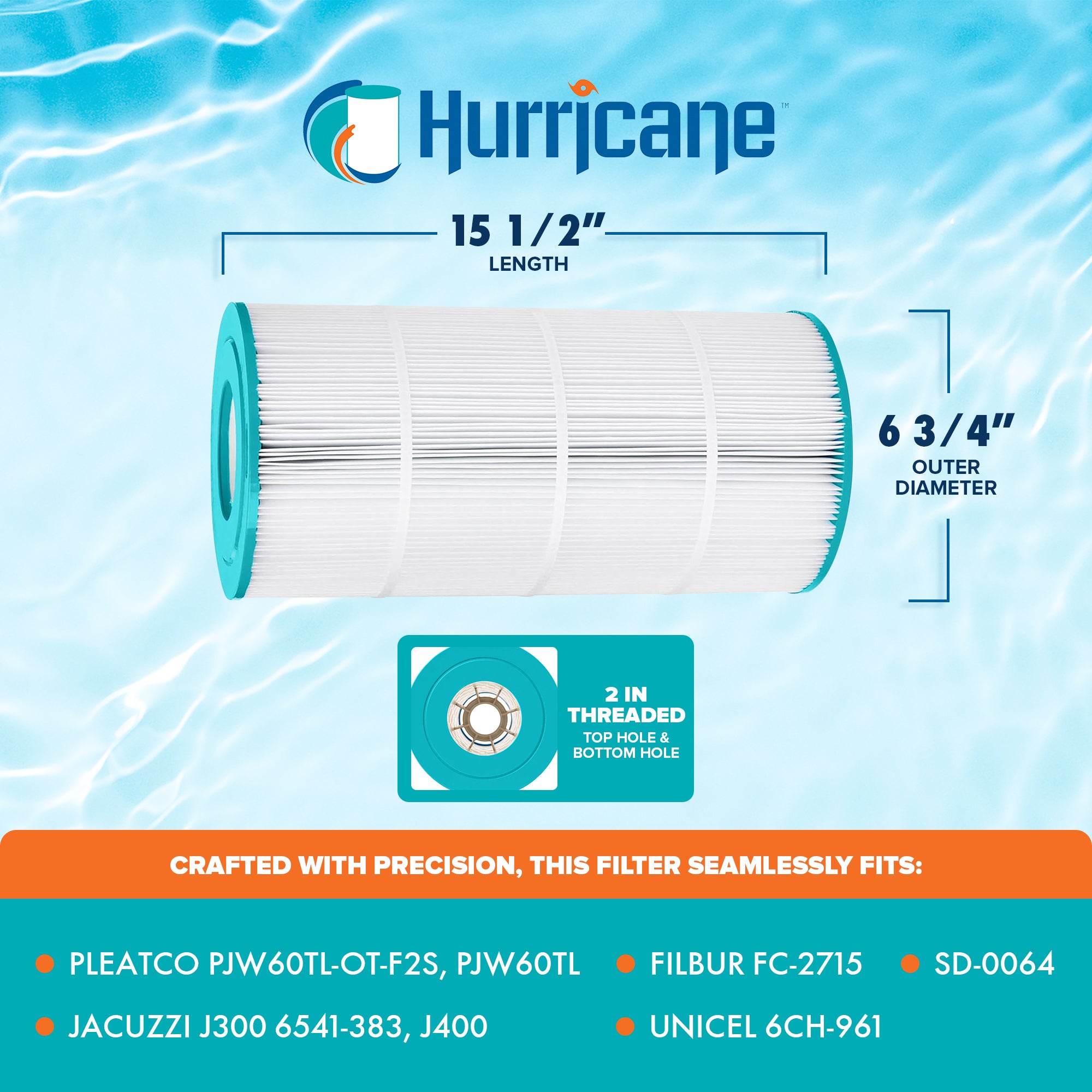Hurricane Spa Filter Cartridge for PJW60TL-OT-F2S and Unicel 6CH-961, 4 Pack
