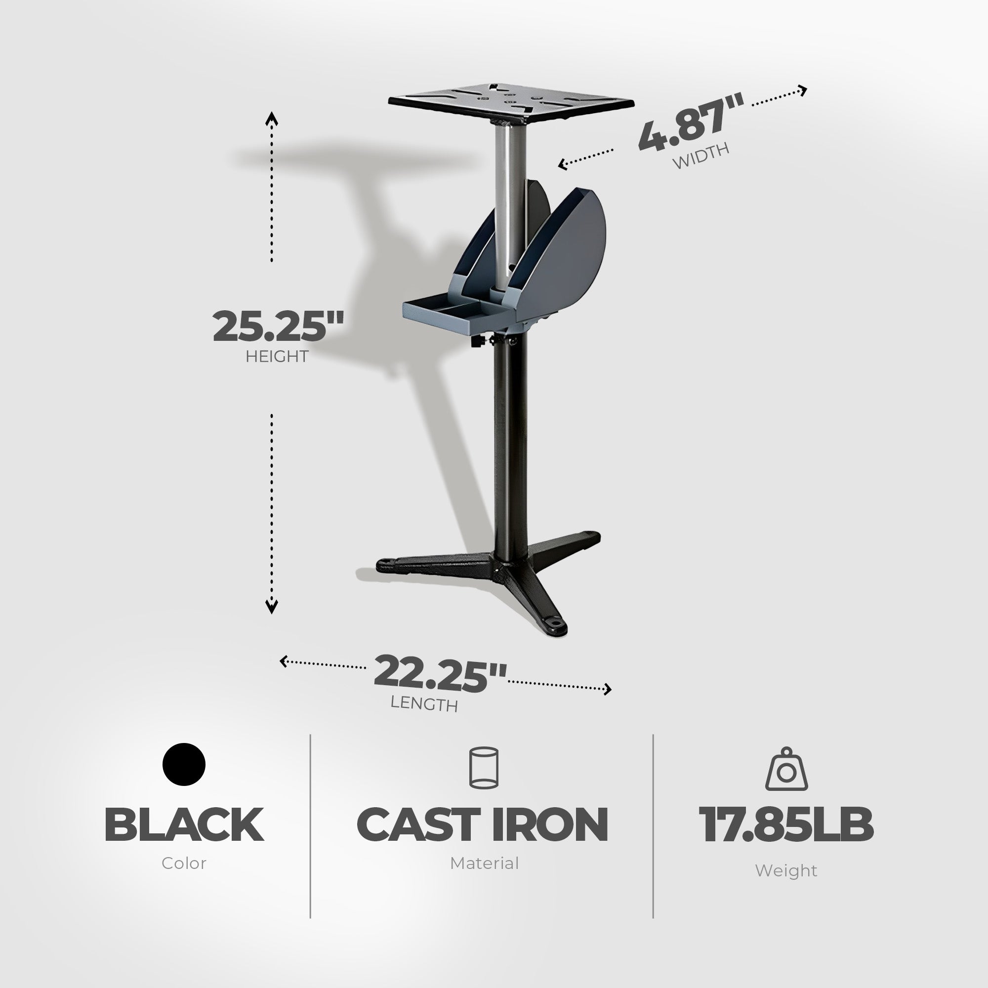 Master Mechanic Adjustable Grinder Pedestal with Tool Holder and Cast Iron Base - VMInnovations