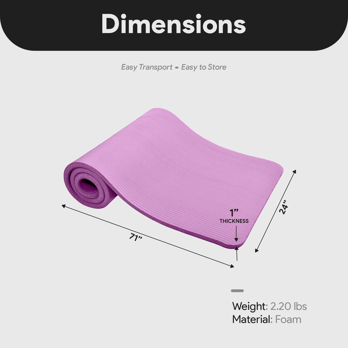 BalanceFrom Yoga Mat, 1" Extra Thick Exercise Pilates Workout Mat, Taro Purple