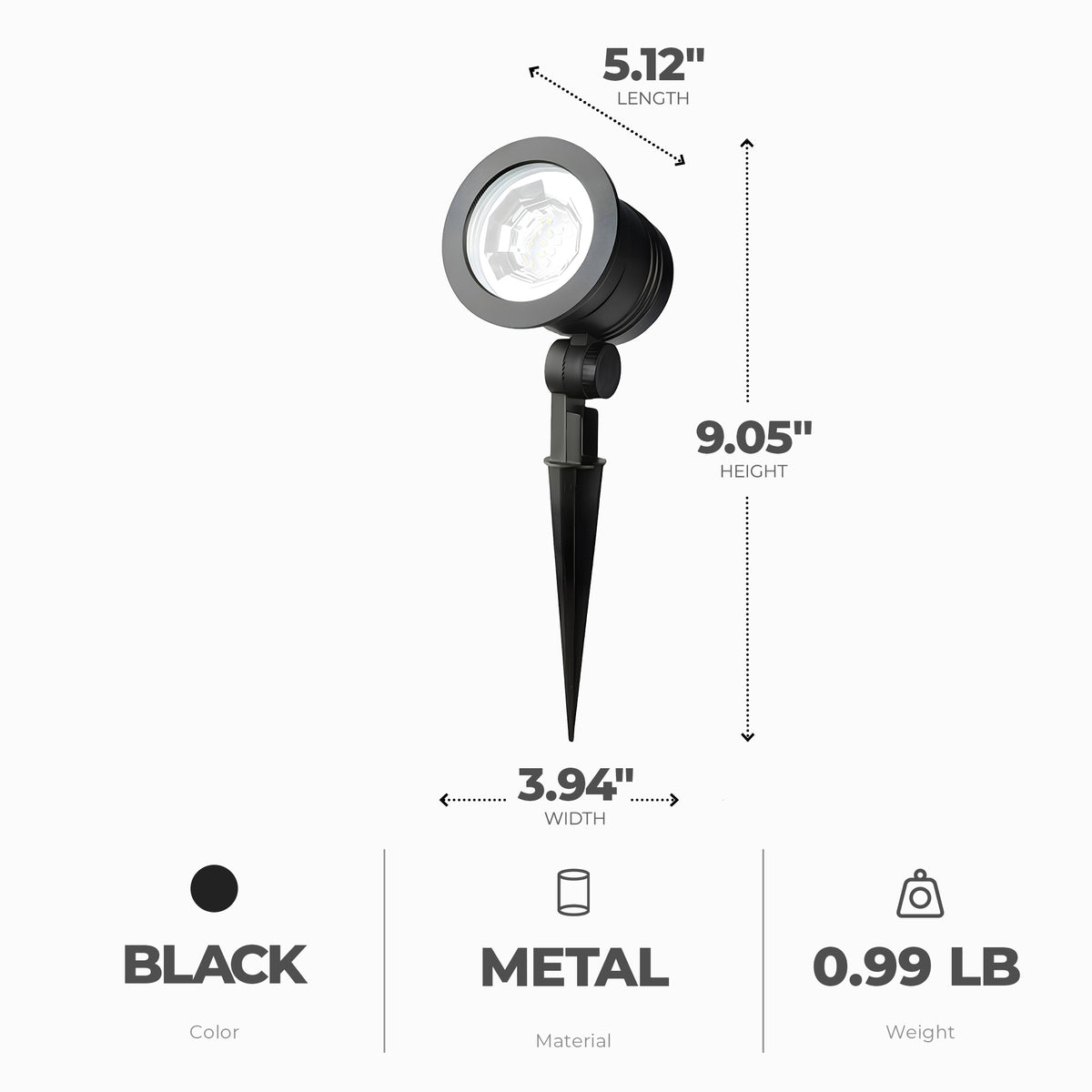 Fusion Wired Low-Voltage LED Spotlight Metal Outdoor Light w/ 1000 Lumens, Black