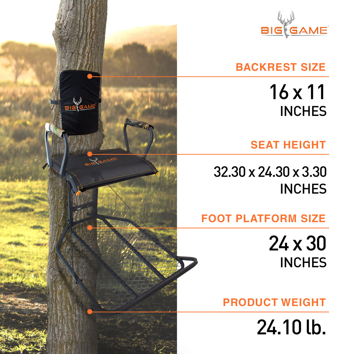 Big Game Captain XC Steel Hang-On Treestand & Quick Stick Climbing Sticks, Black