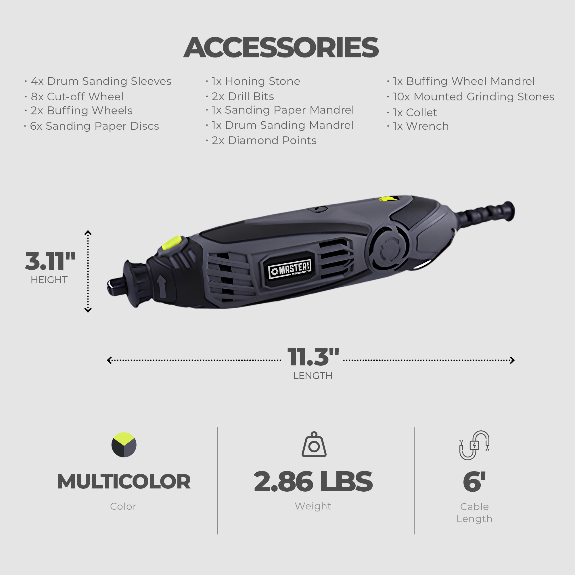 Master Mechanic 40 Piece Rotary Tool w/ Accessories Kit and Spindle Lock Design - VMInnovations