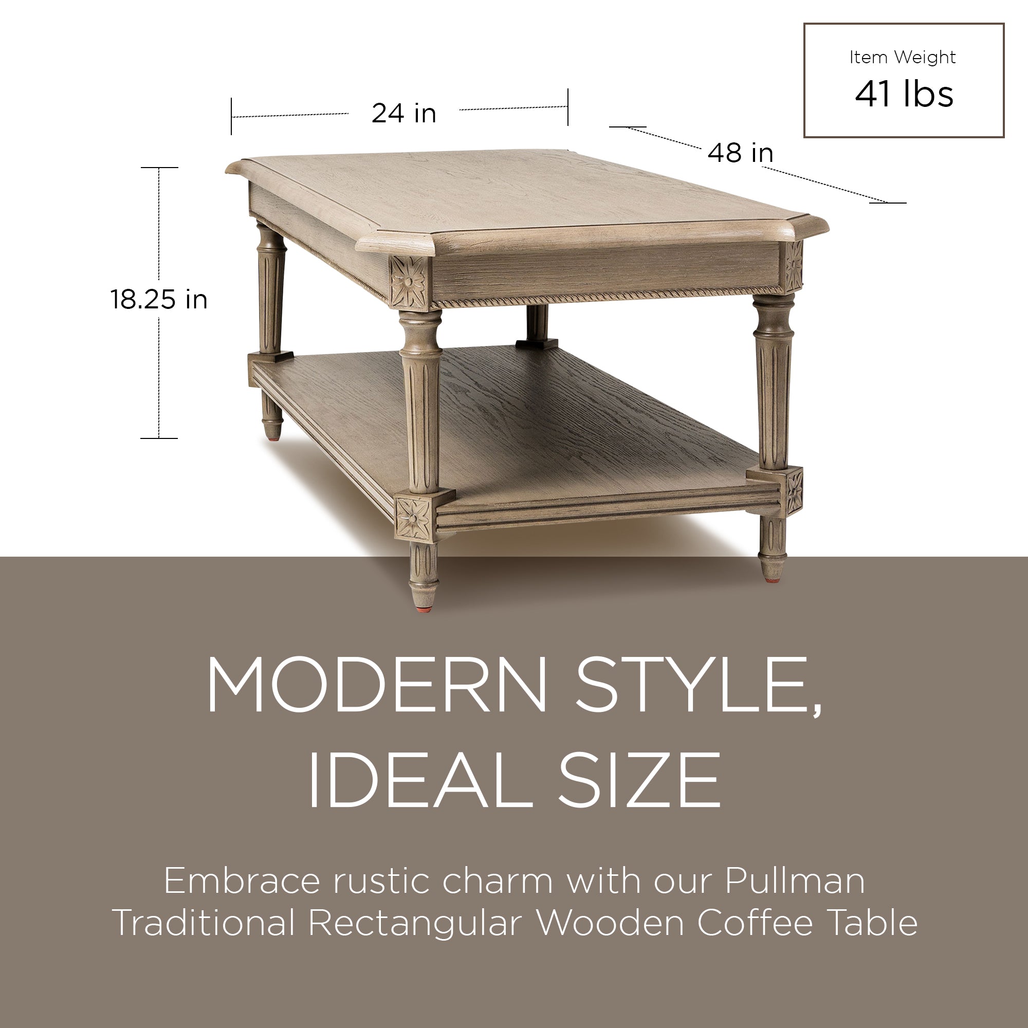Maven Lane Pullman Traditional Rectangular Wooden Coffee Table, Antiqued Grey - VMInnovations