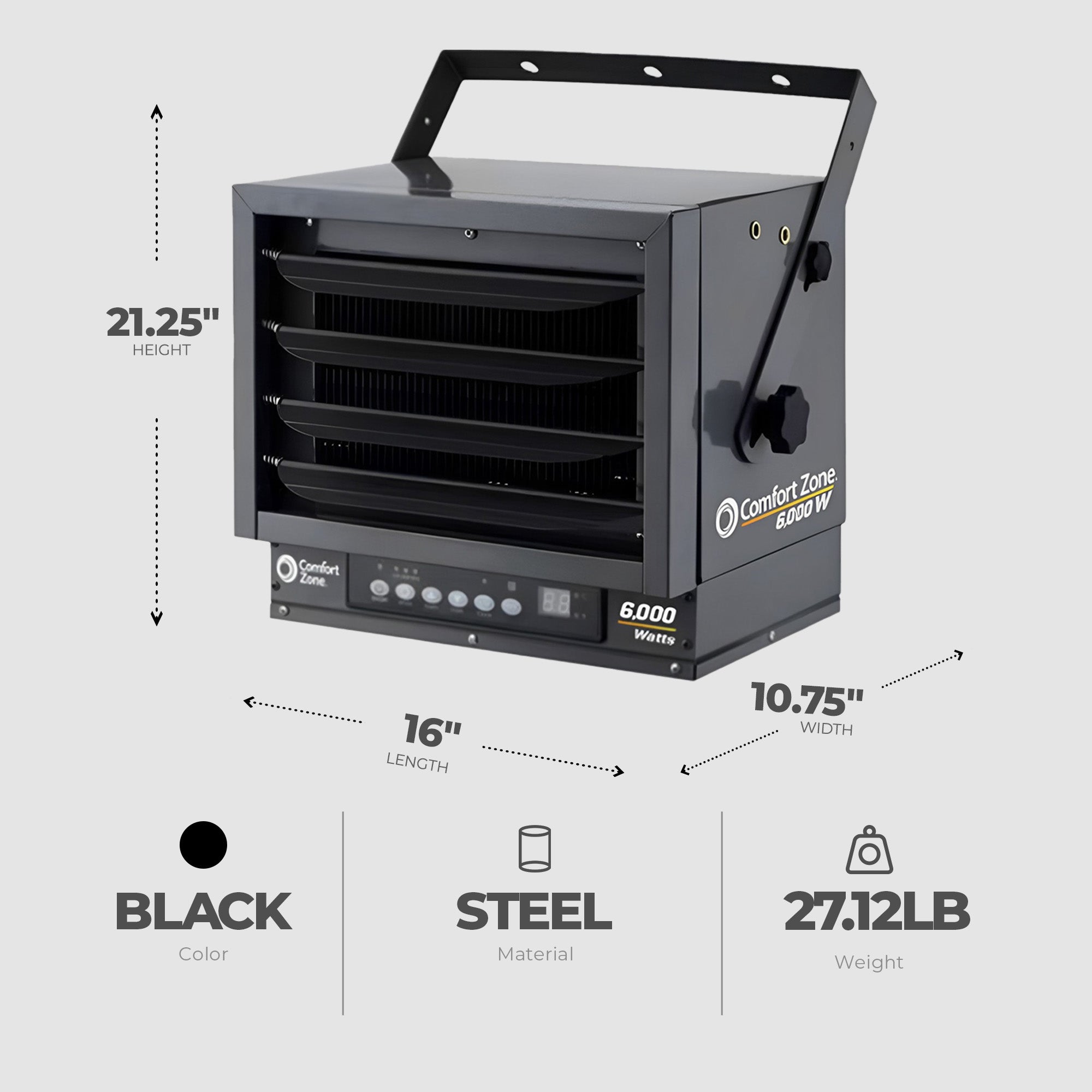 Comfort Zone Ceiling Mount Industrial Heater with 2 Settings and Thermostat - VMInnovations