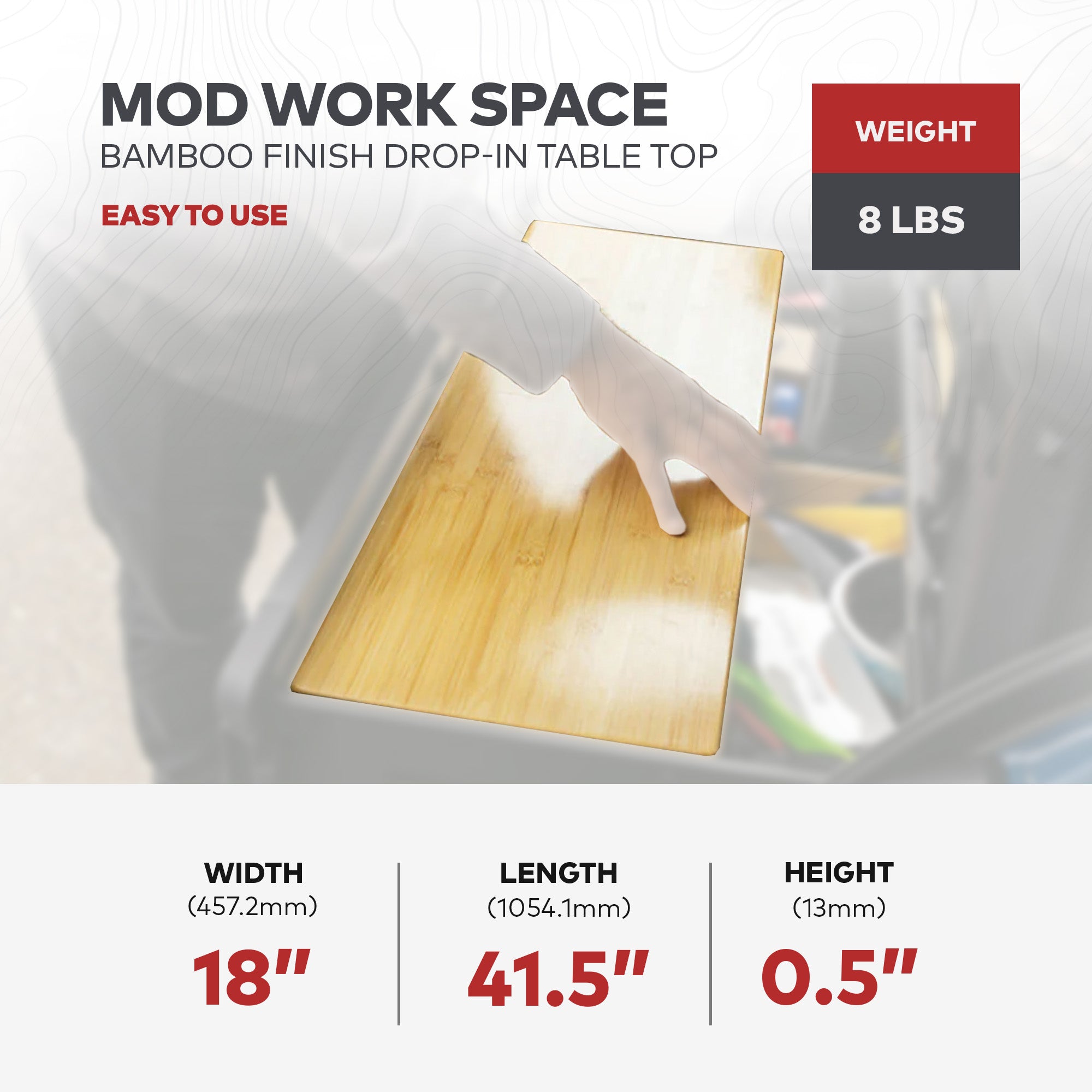 Yakima MOD Work Space Bamboo Finish Drop In Table Top fits XL Drawer (Open Box) - VMInnovations