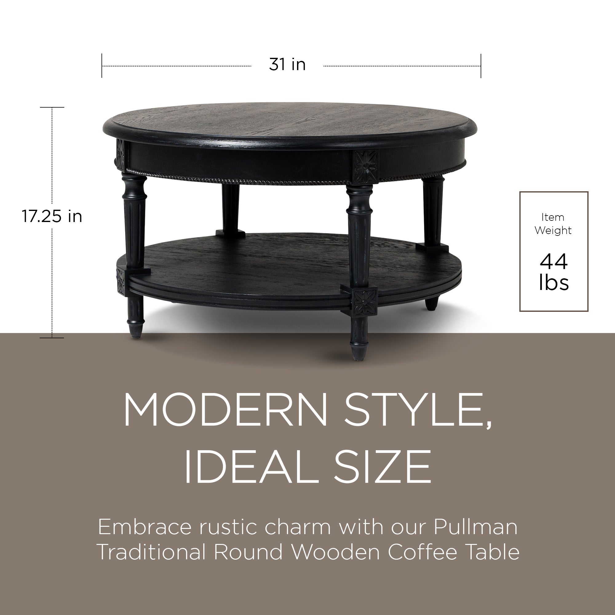 Maven Lane Pullman Traditional Round Coffee Table, Antiqued Black Finish (Used) - VMInnovations