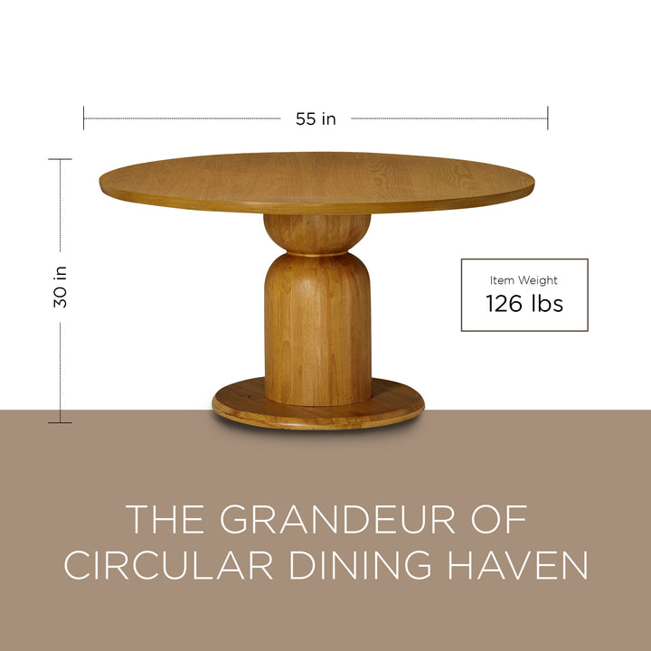 Maven Lane Mila Contemporary Round Wooden Dining Table in Refined Natural Finish - VMInnovations