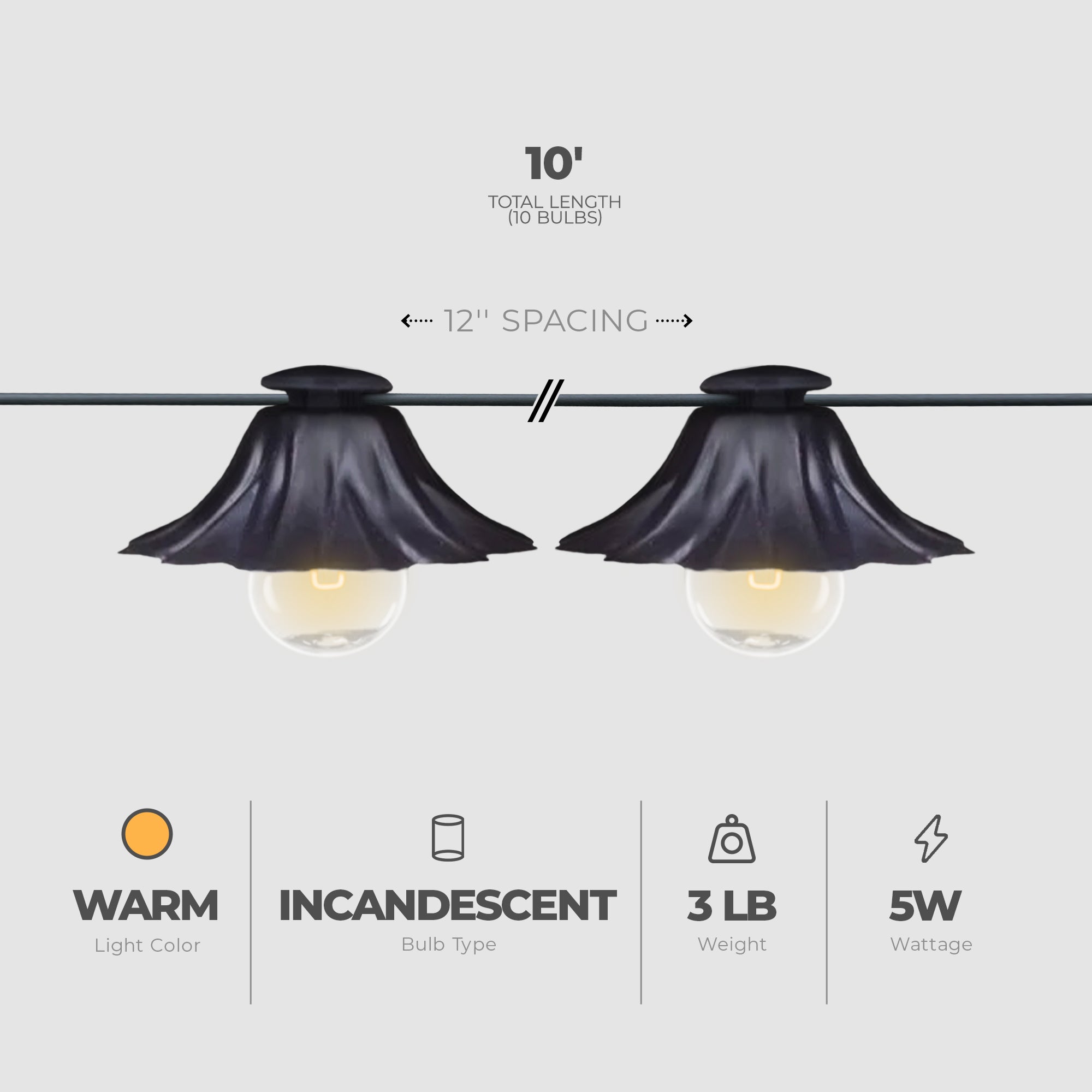 Globe Electric Palma 5 Watt 10 Light G12 Incandescent String Light Set, Clear - VMInnovations