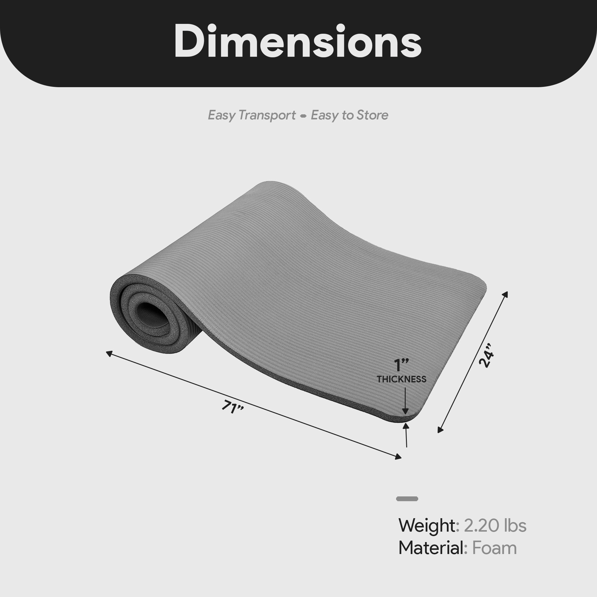 BalanceFrom 1" Extra Thick Exercise Yoga Mat with Carrying Strap, Gray(Open Box)