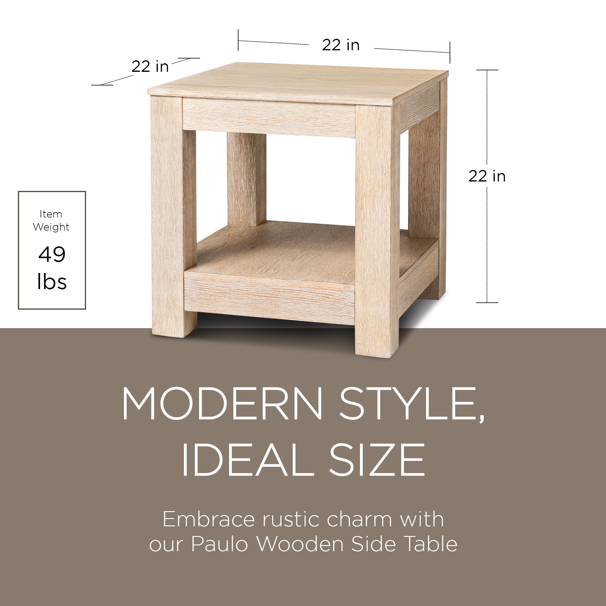 Maven Lane Paulo Wooden Side Table in Weathered White Finish (Used) - VMInnovations