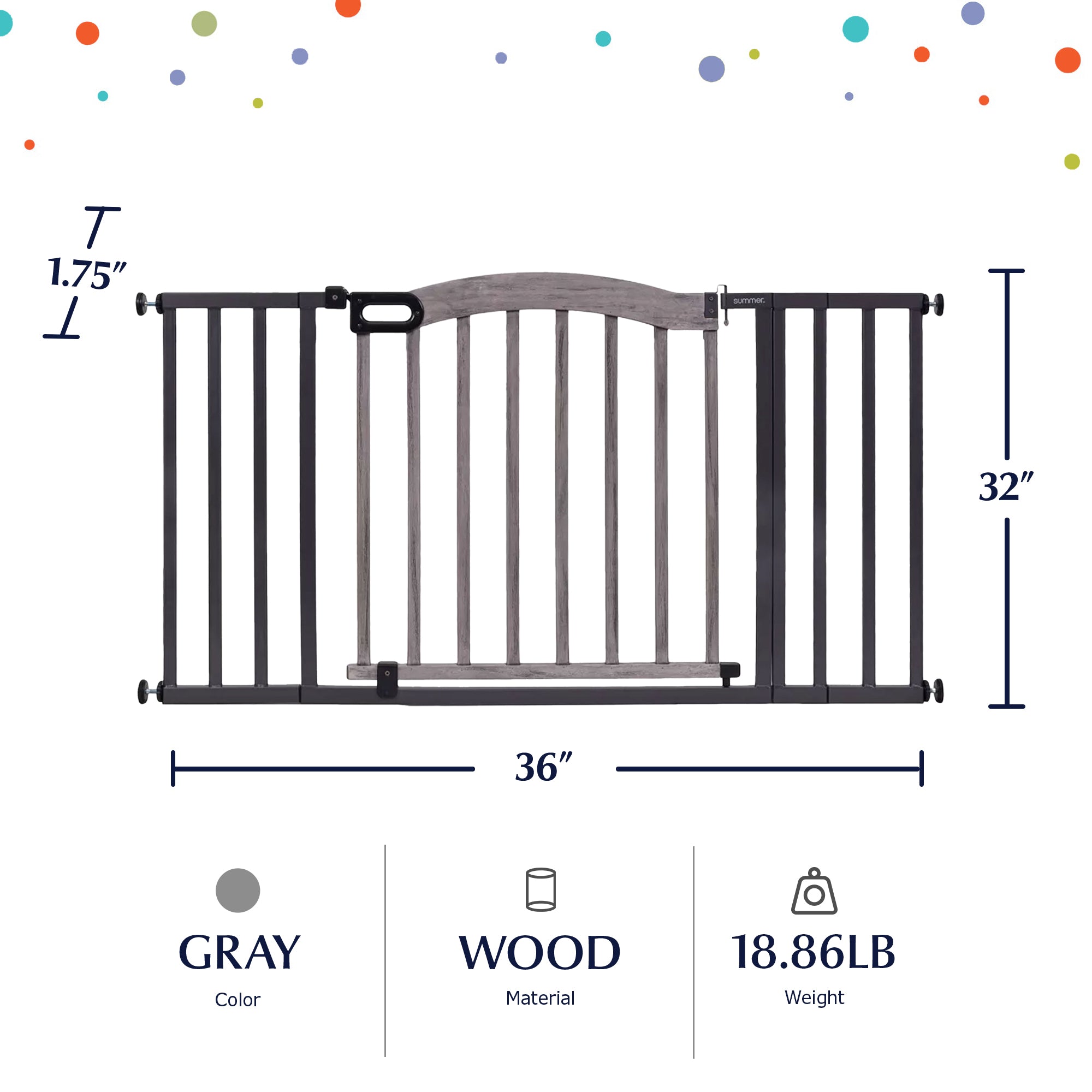 Summer Infant 32" Summer Decorative Wood & Metal Pet and Baby Gate, Gray (Used) - VMInnovations
