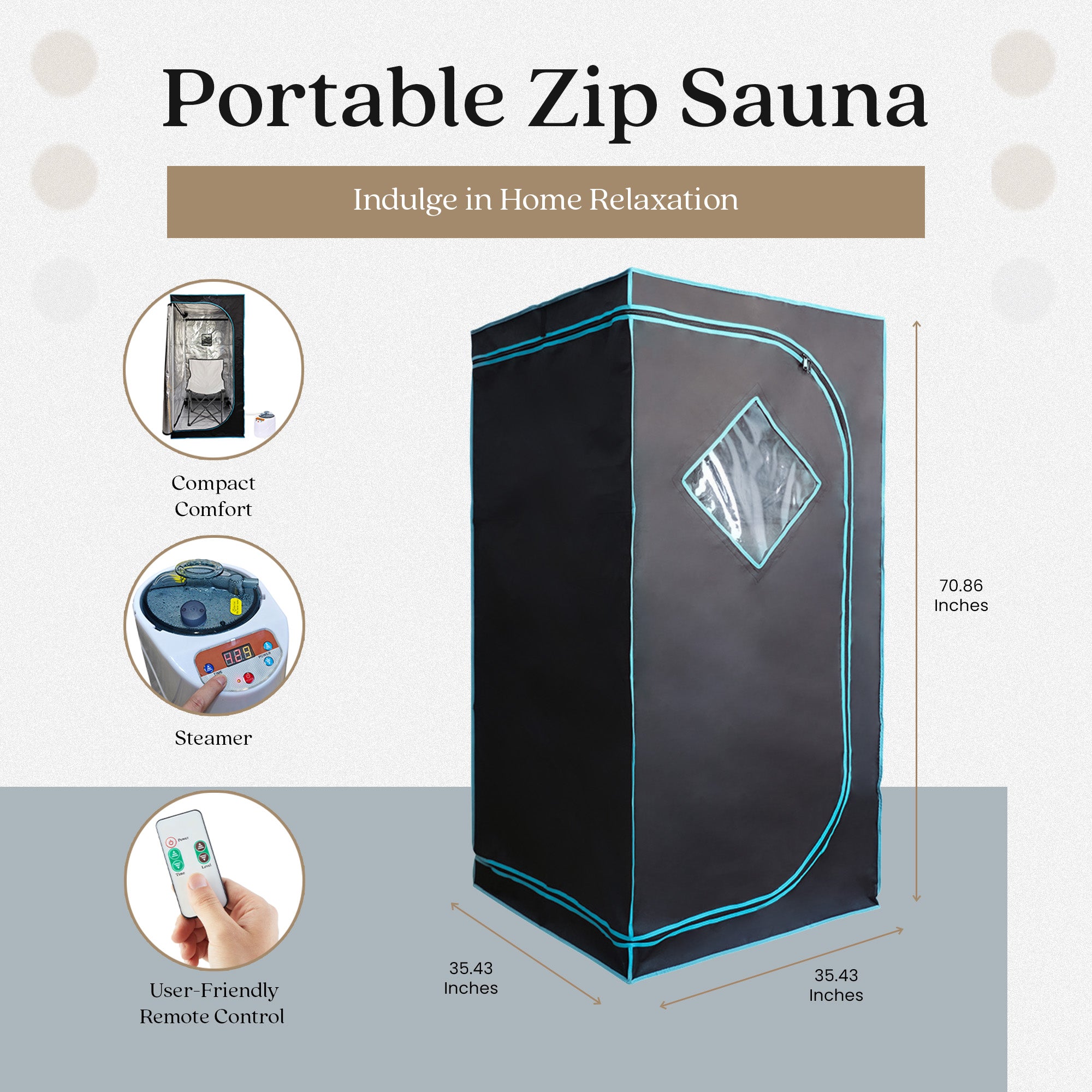 JOMEED 35 x 35 Inch Portable Zip Sauna with Chair for Home Relaxation, Black - VMInnovations
