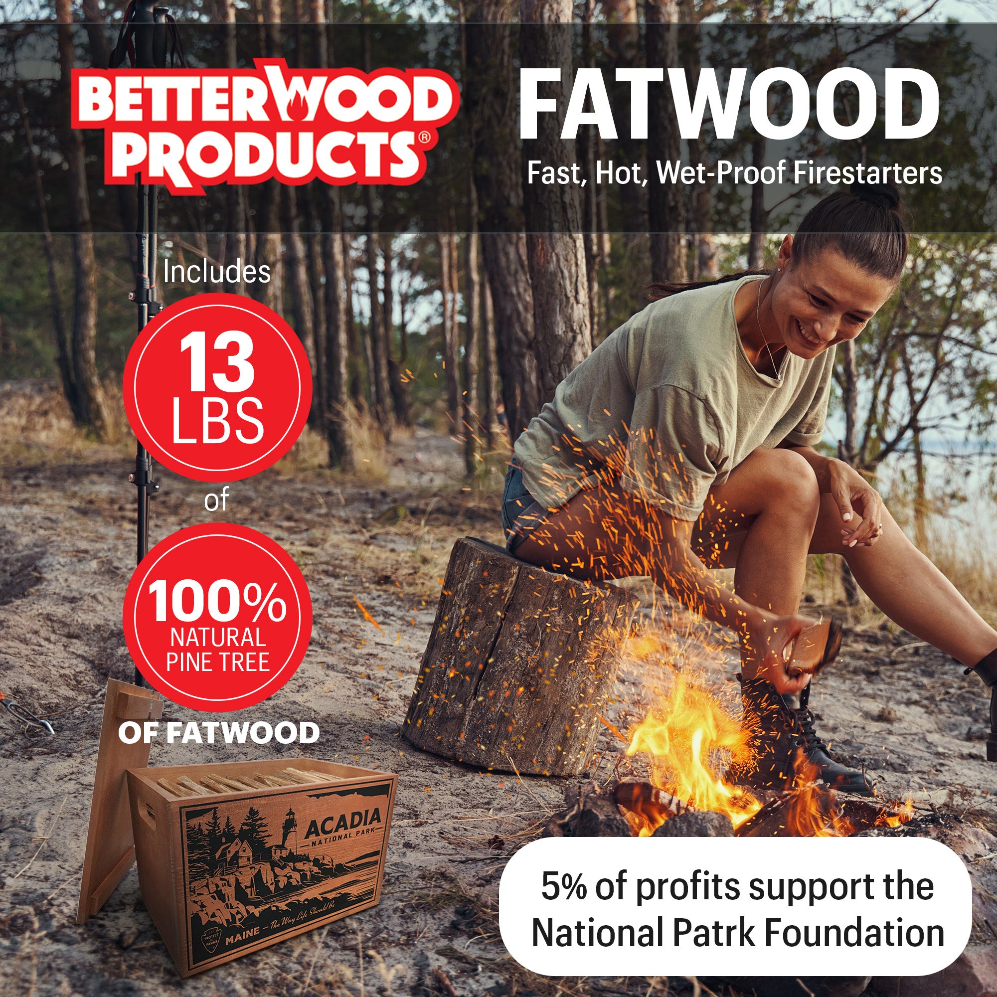 Better Wood Products Fatwood Firestarter Sticks, Acadia Box (Open Box) - VMInnovations