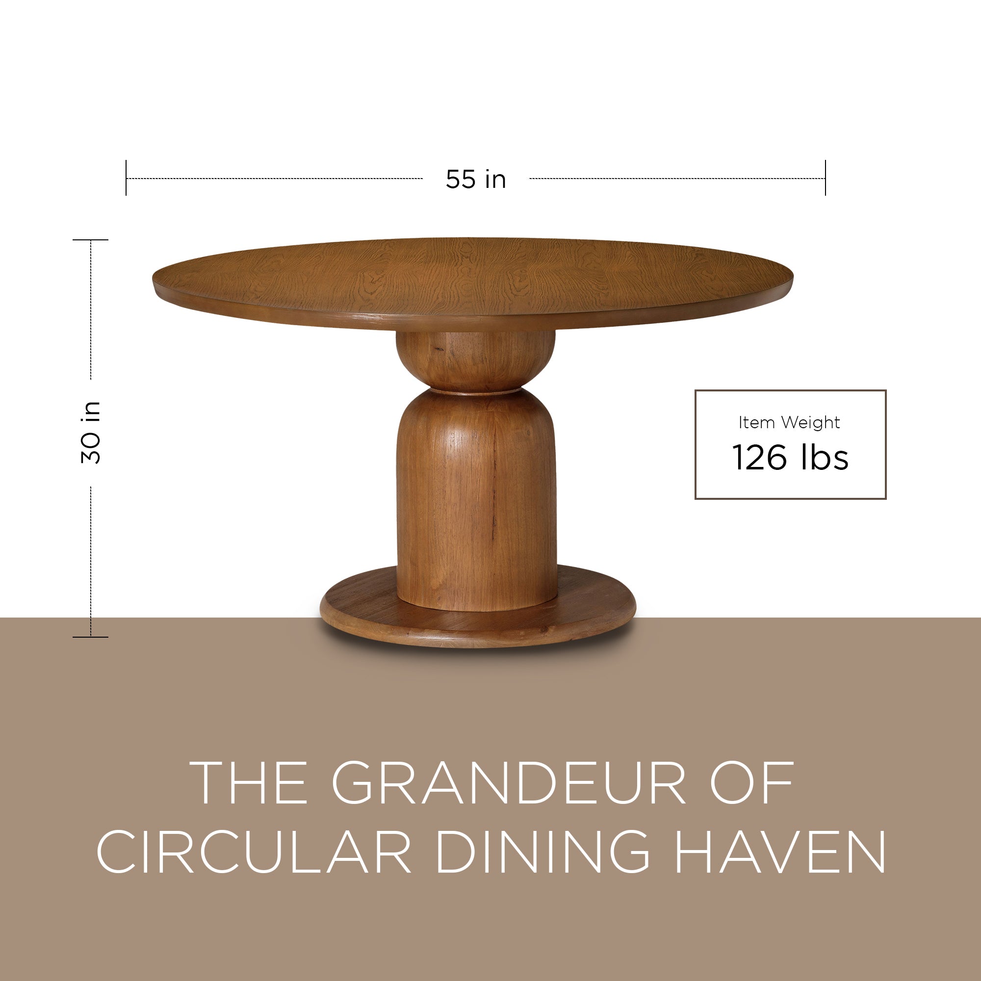 Maven Lane Mila Contemporary Round Wooden Dining Table in Refined Brown Finish - VMInnovations