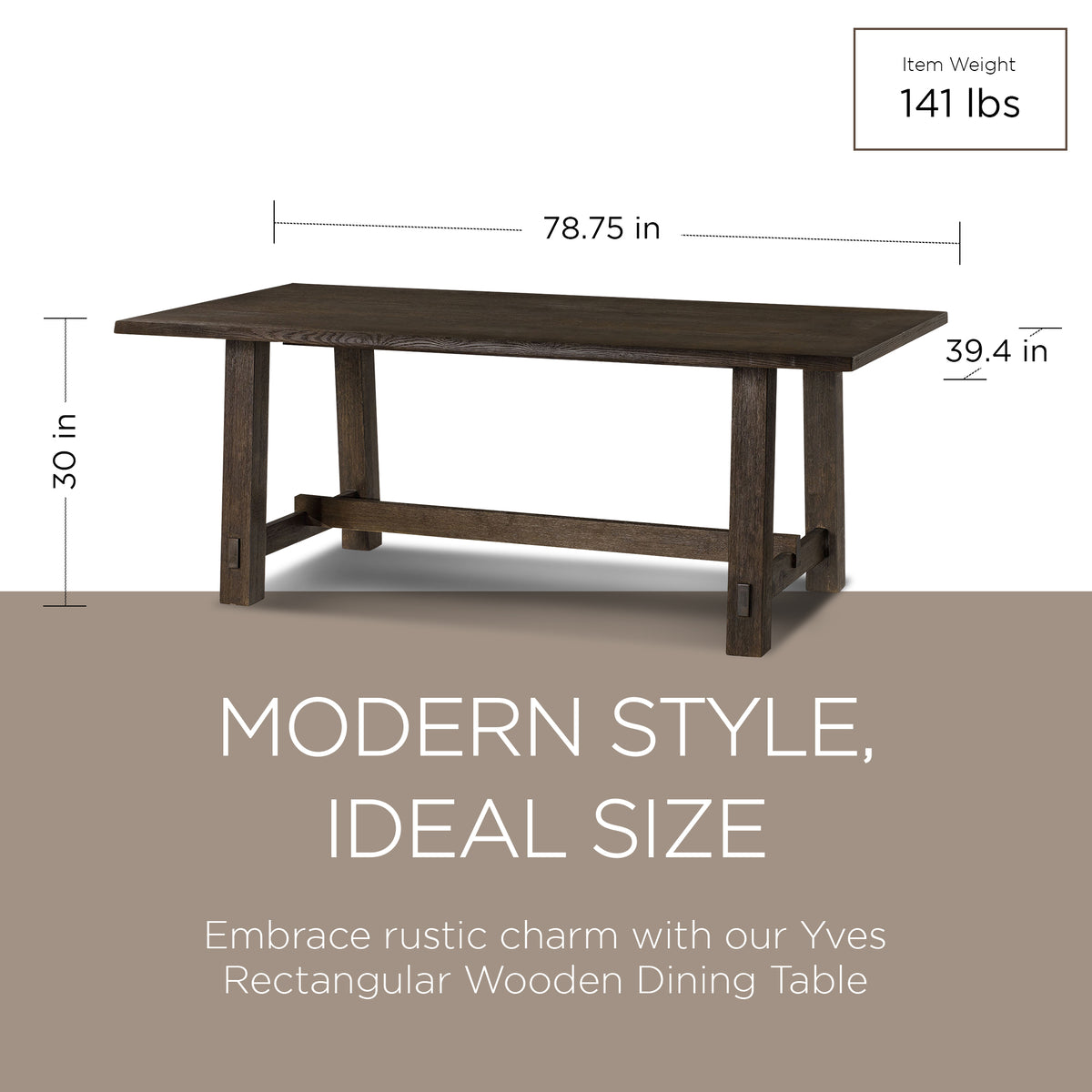 Maven Lane Yves Rectangular Wooden Dining Table in Weathered Brown Finish - VMInnovations