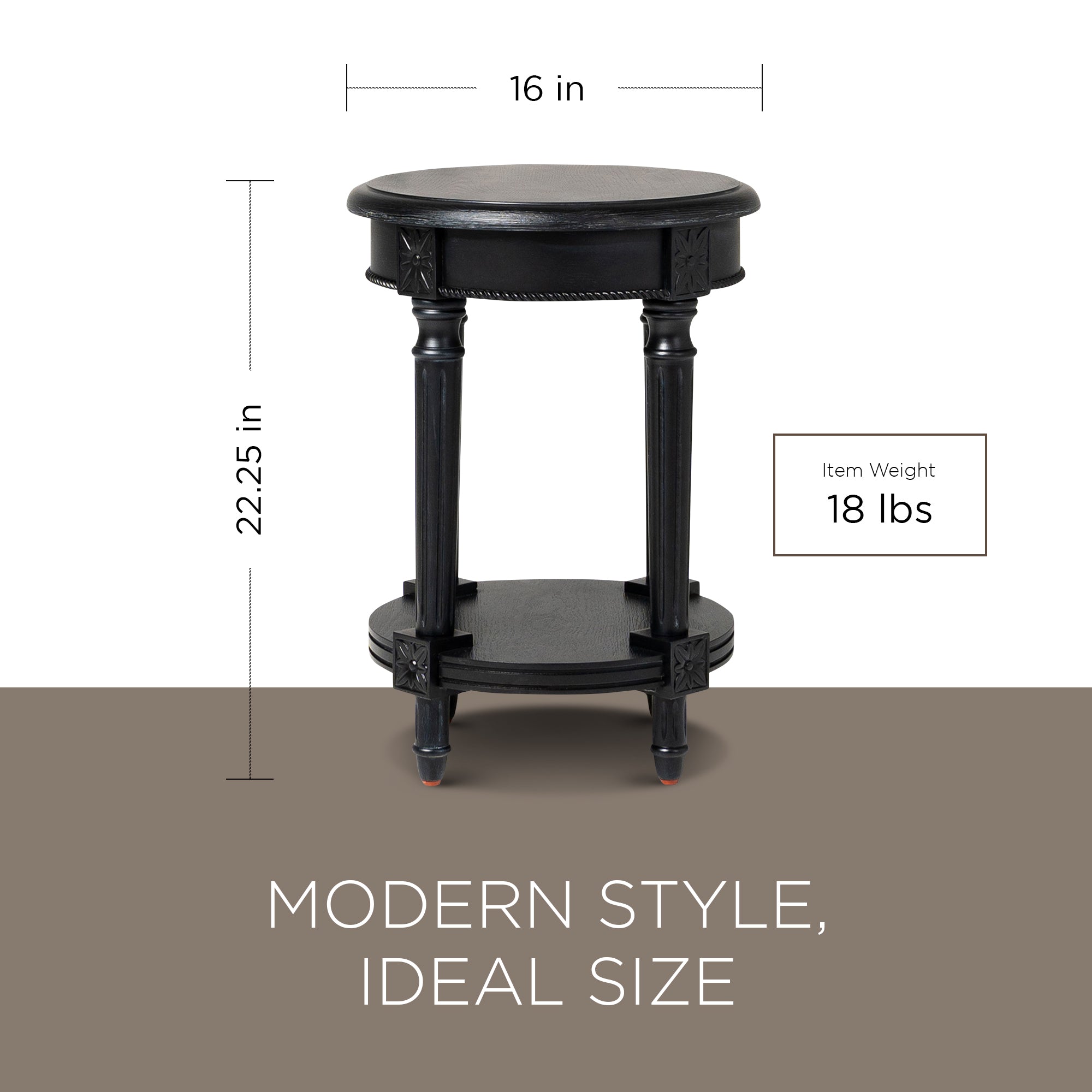 Maven Lane Traditional Round Wooden Side Table in Antiqued Black Finish (Used) - VMInnovations
