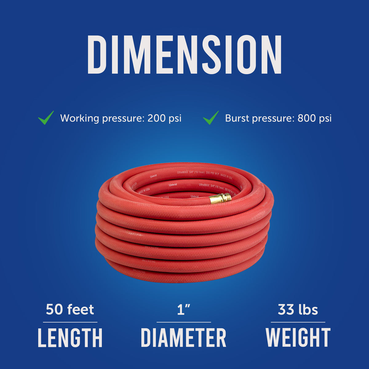 Underhill UltraMax Red Premium 1 Inch x 50' Heavy Duty Garden Hose (Open Box)