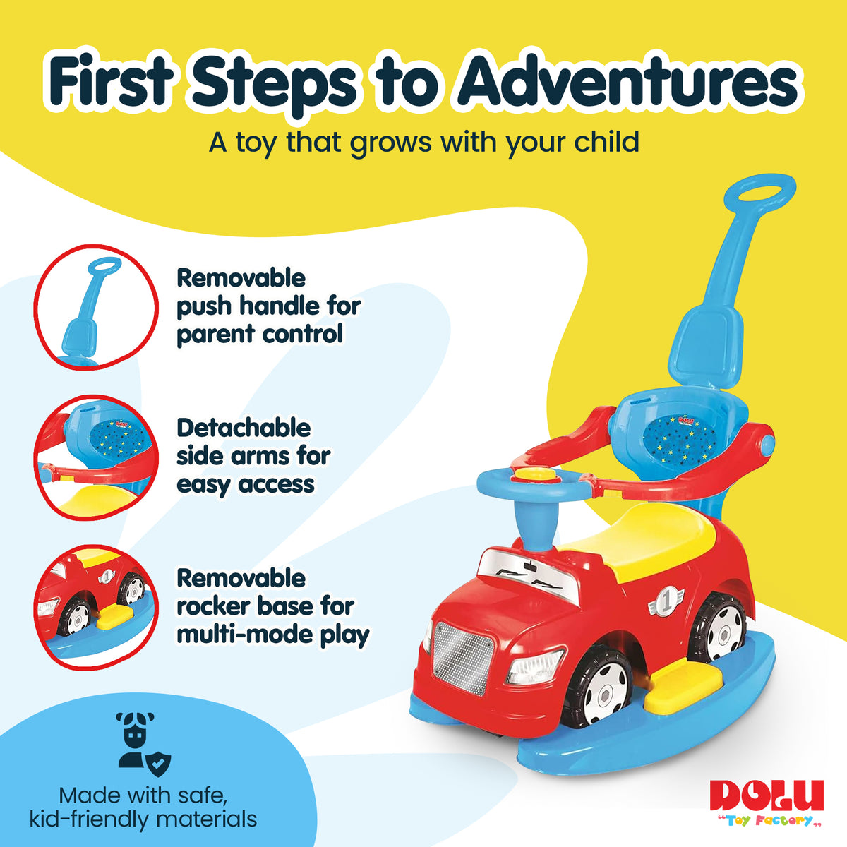 DOLU 4-in-1 Step Car with Parental Handle, for Toddlers 12 Months Old and Up - VMInnovations