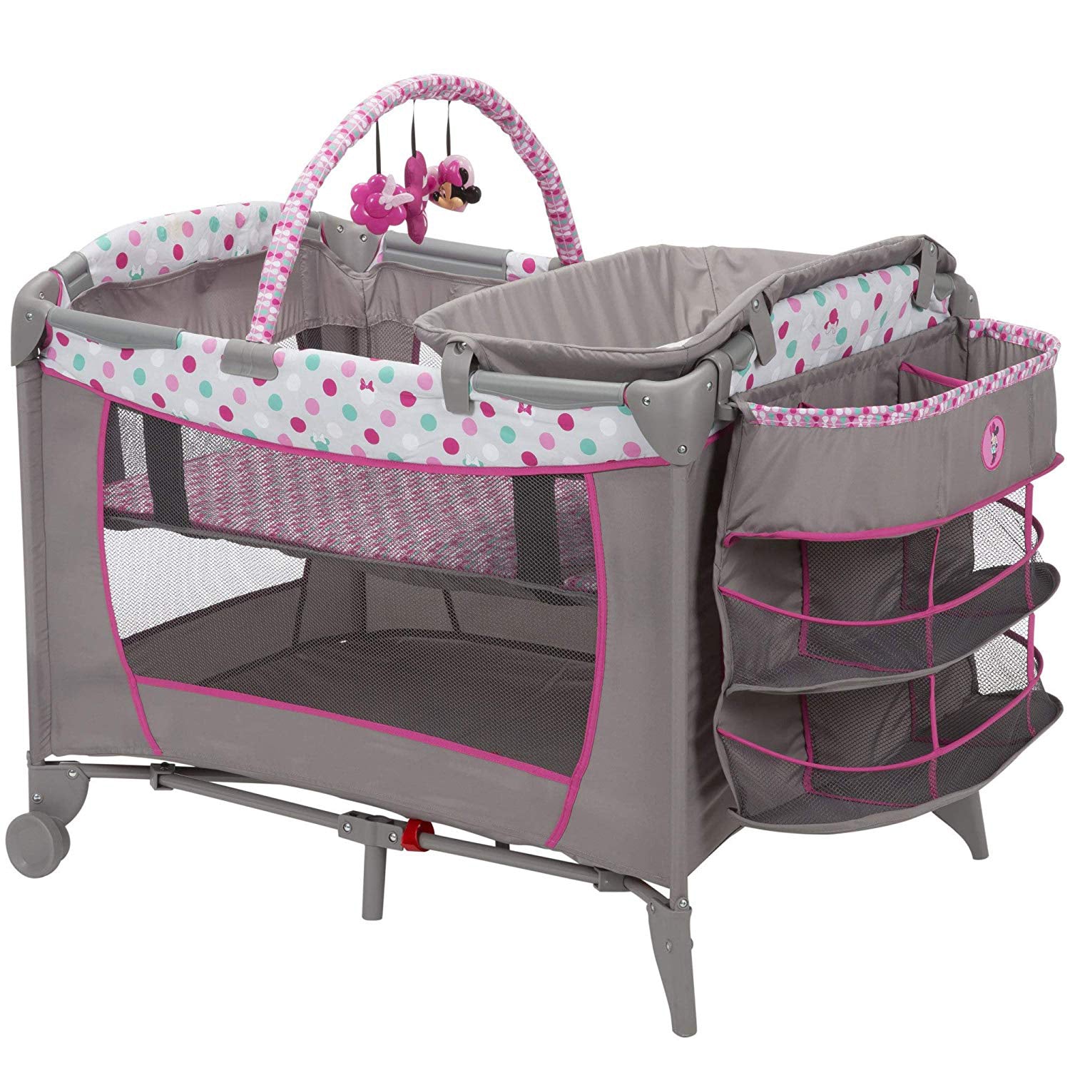Disney Baby Sweet Wonder Play Yard with Bassinet, Storage, Minnie Dot (Open Box) - VMInnovations