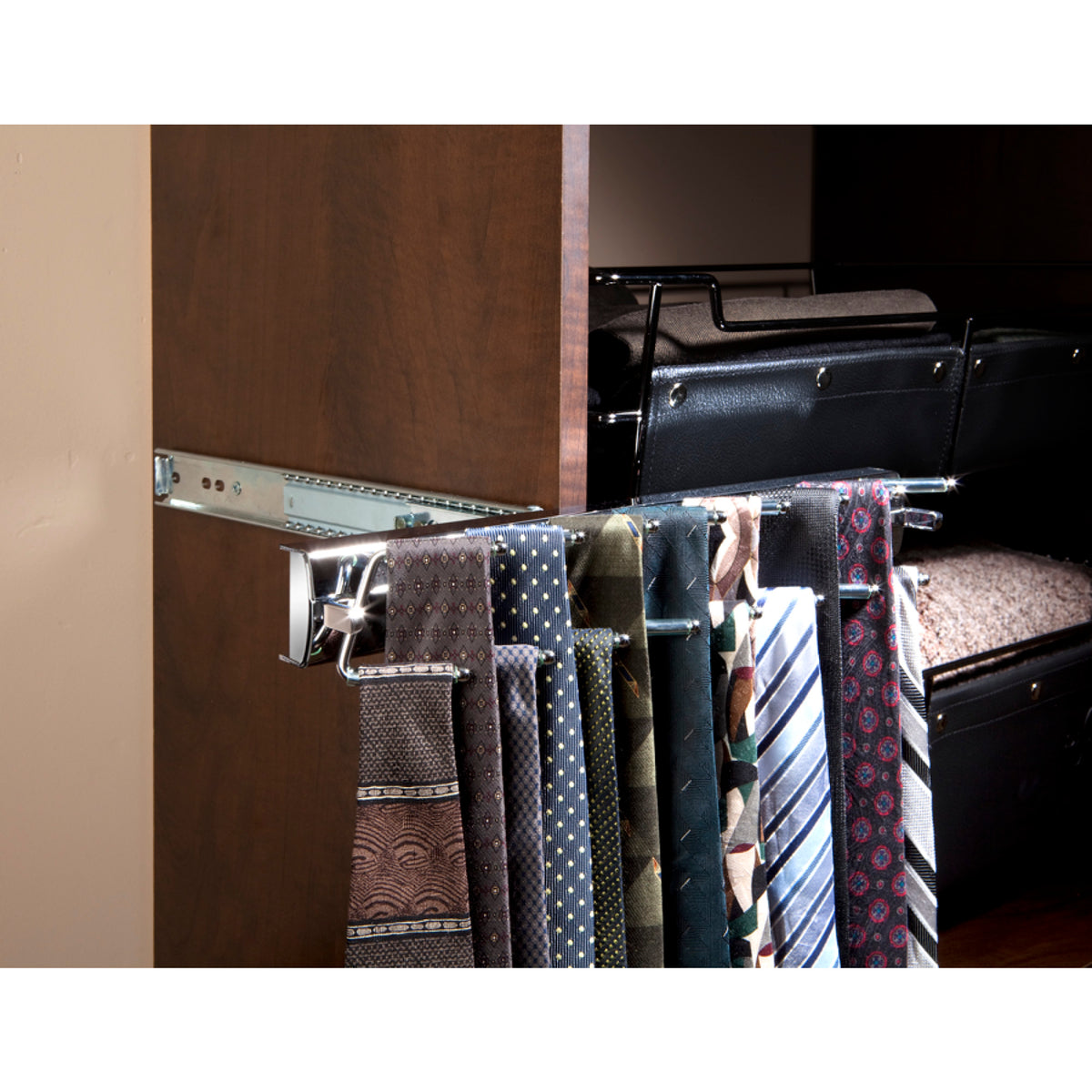 Rev-A-Shelf Sidelines CSWTRSL-14-SN-1 14 Inch Swivel Tie Rack, Satin Nickel