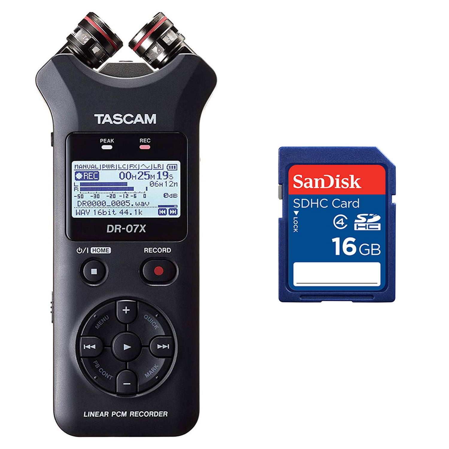 Tascam DR-07X Stereo Handheld Digital Audio Recorder + 16GB SD Memory Card