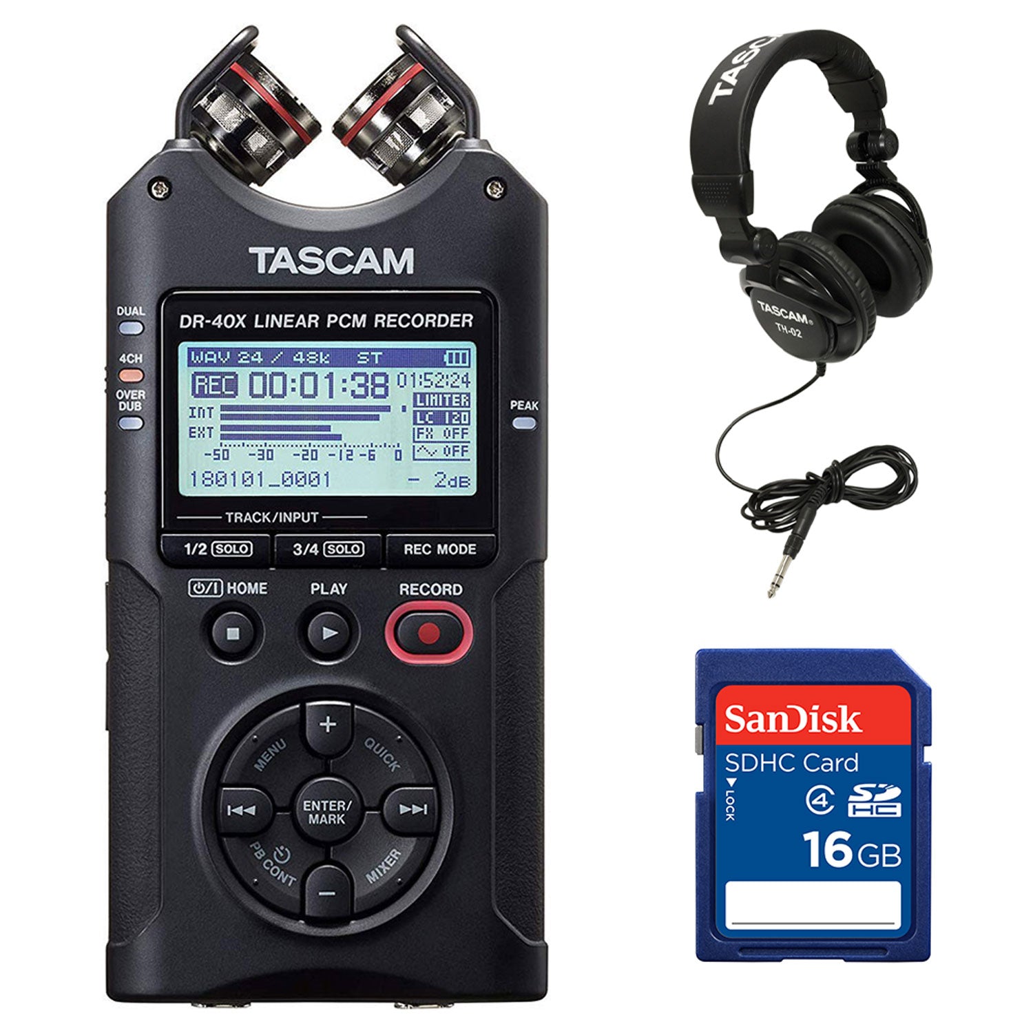 Tascam 4-Track Digital Audio Recorder + Memory Card + Home & Studio Headphones - VMInnovations