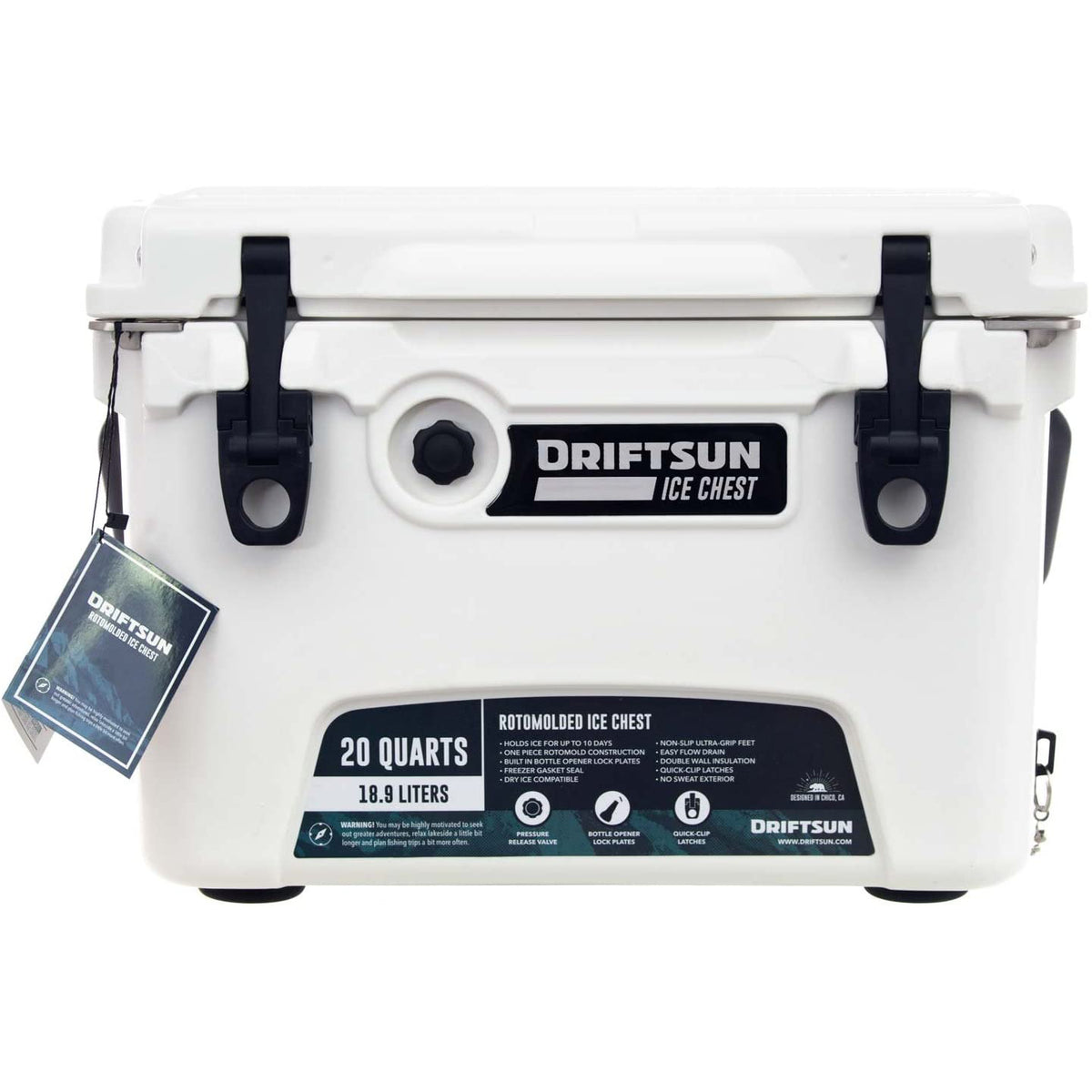 Driftsun Portable 20 Quart Insulated Hardside Ice Chest Cooler, White (Used)