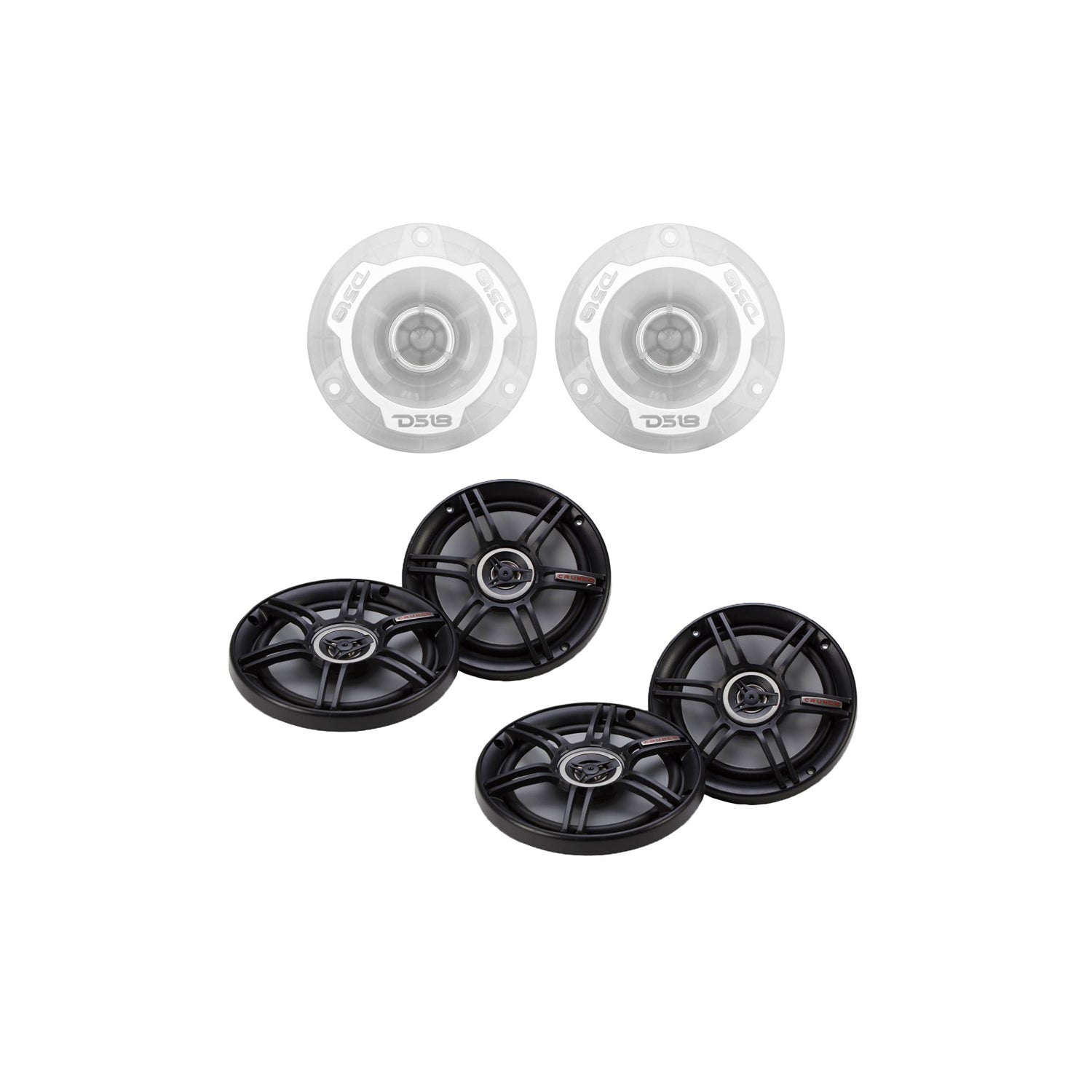 DS18 PRO TW1L 240 Watt Bullet Tweeter Pair with 2 Pair of 6.5 Inch Coax Speakers
